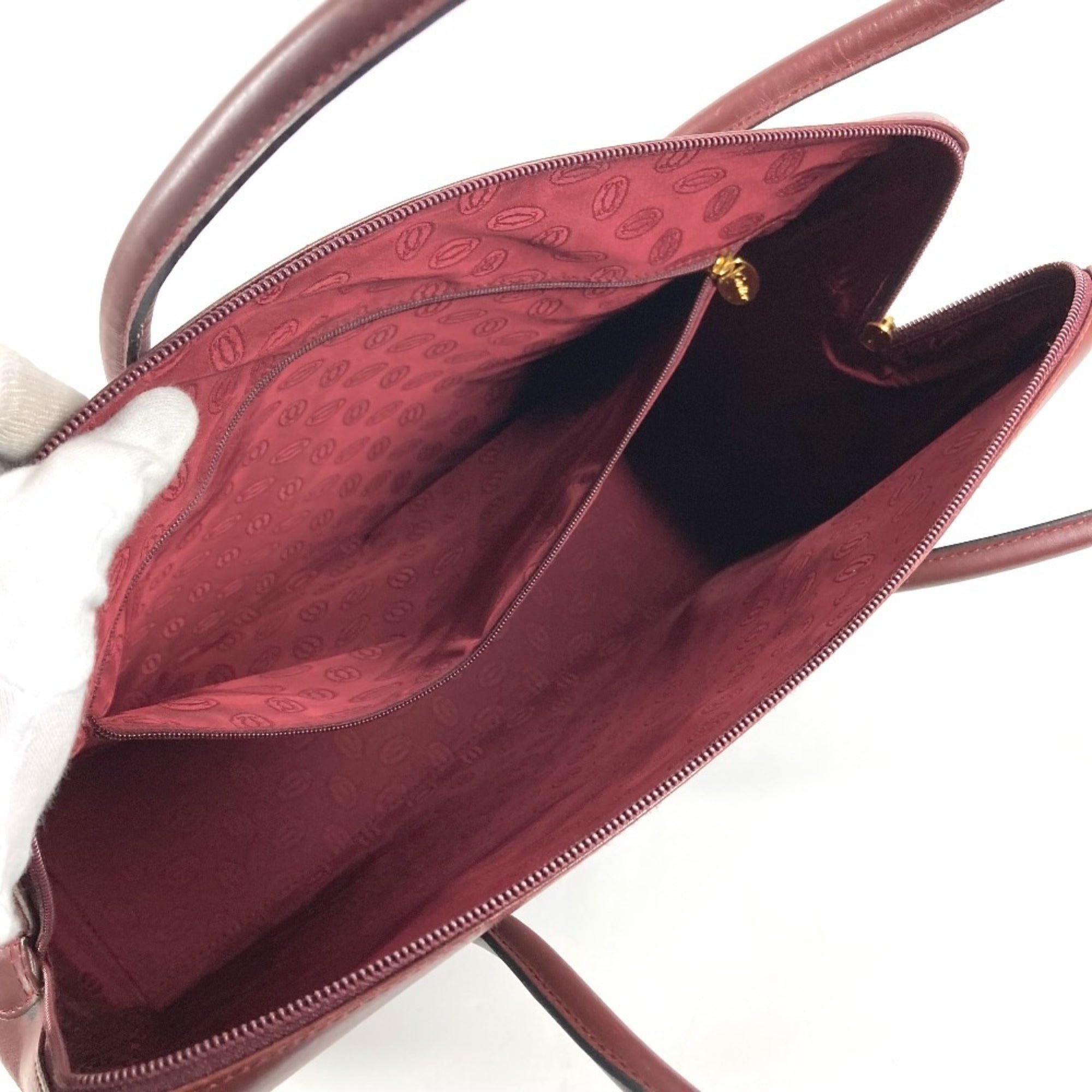 Cartier Must Wine Red Leather Shoulder Bag Tote Bag (Pre-Owned)