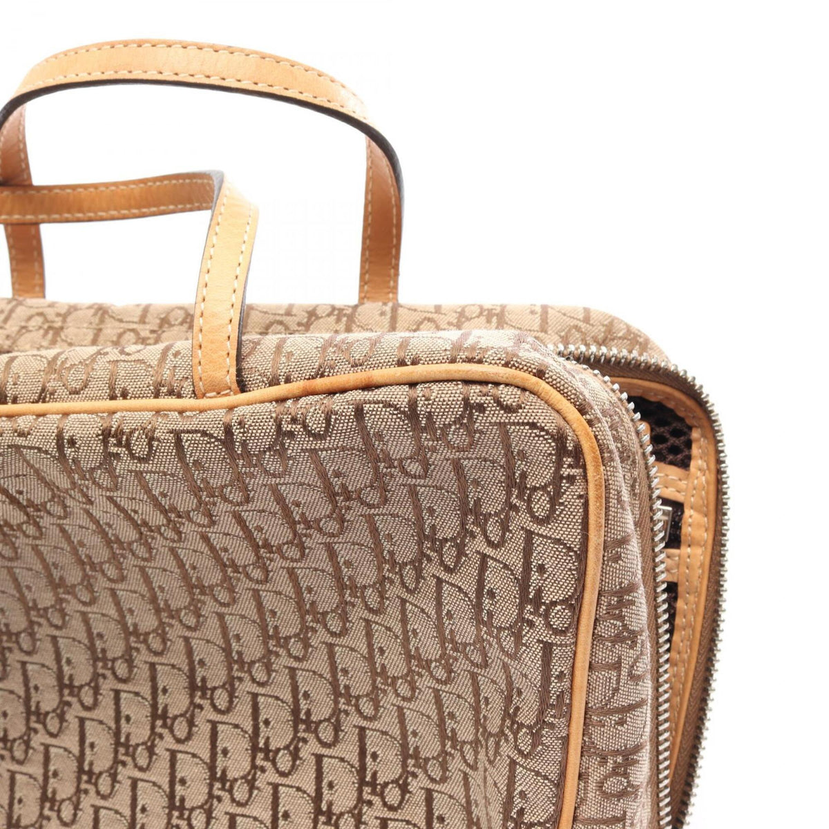 Christian Dior Beige Brown Canvas Leather Handbag (Pre-Owned)