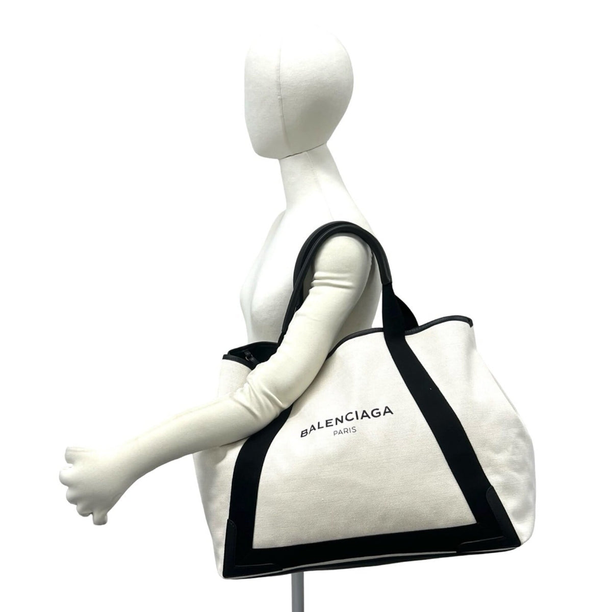 Balenciaga Black White Canvas Leather Pouch Shoulder Bag Tote Bag (Pre-Owned)