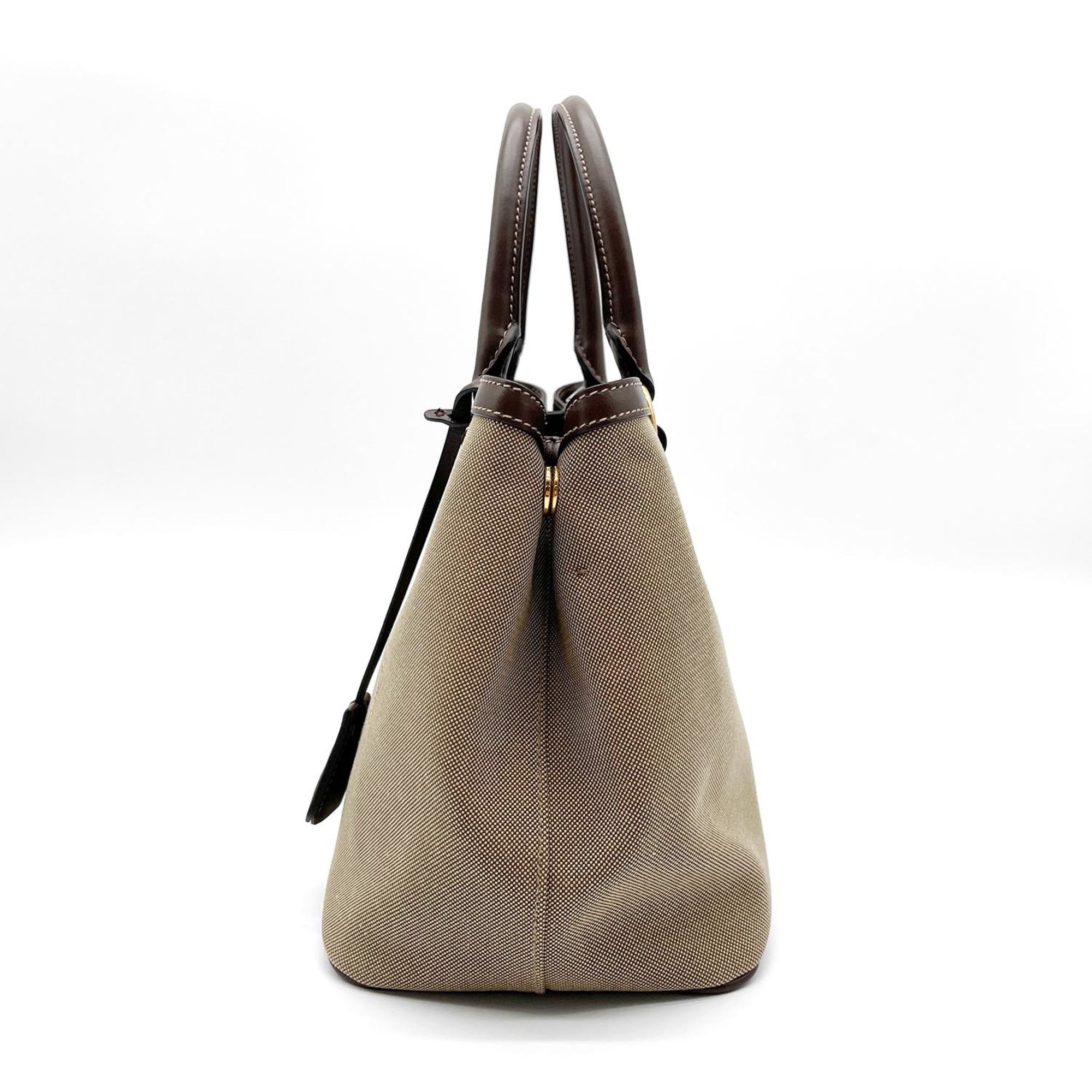 Prada Brown Canvas Leather Shoulder Bag (Pre-Owned)