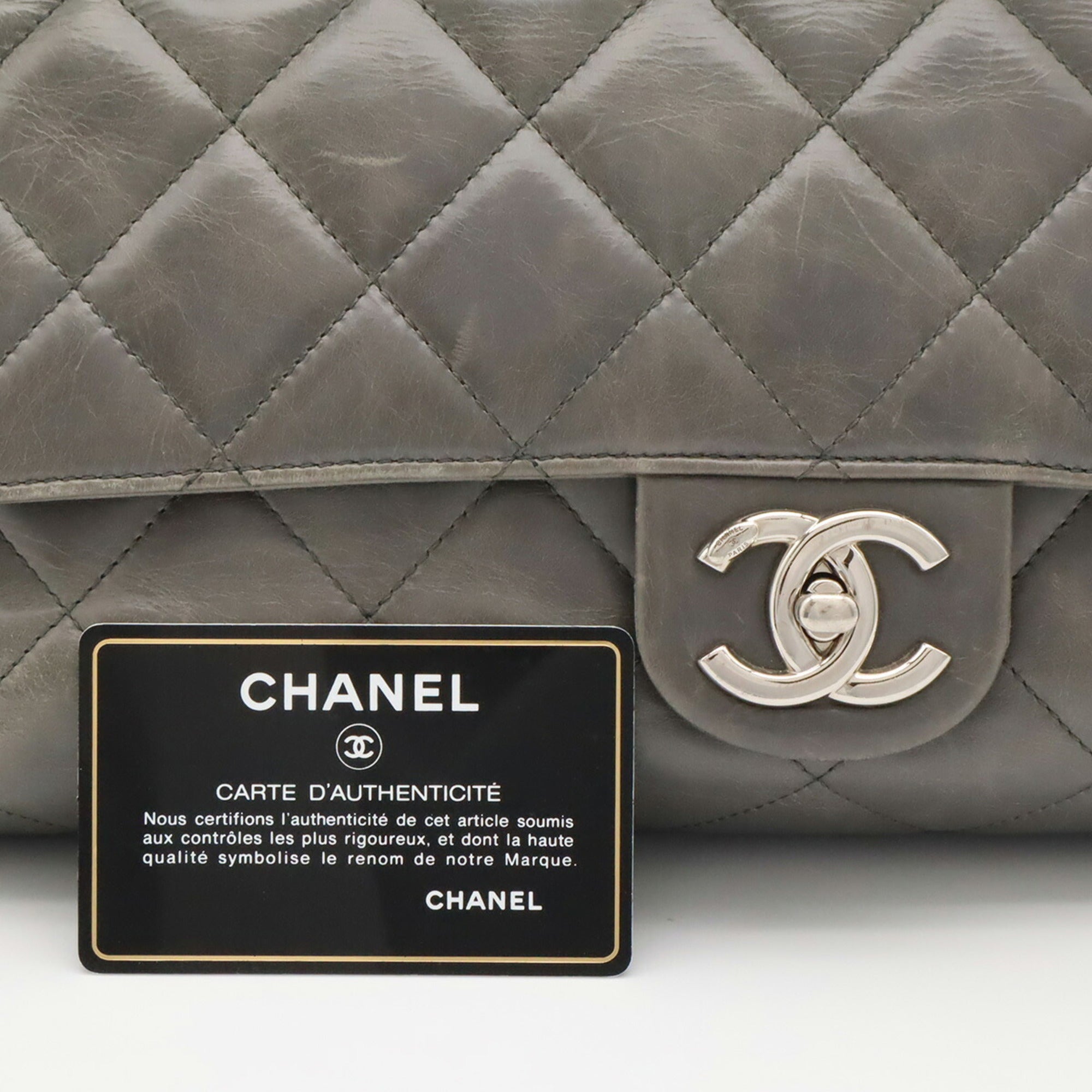 Chanel Black Gray Leather Handbag Shoulder Bag (Pre-Owned)