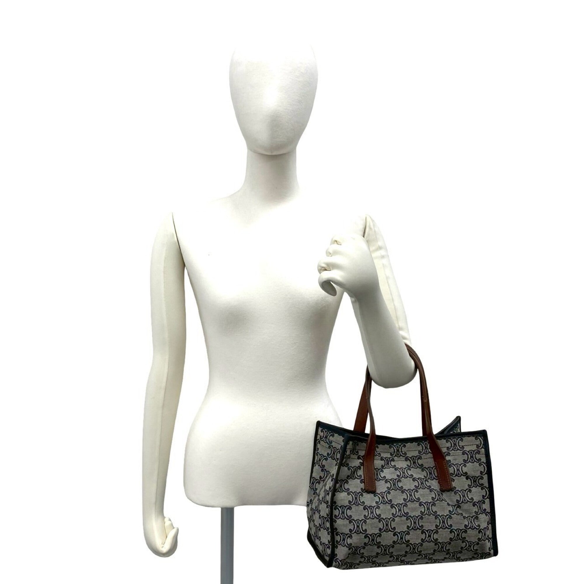 Celine Black Brown Gray Canvas Leather Handbag Tote Bag (Pre-Owned)