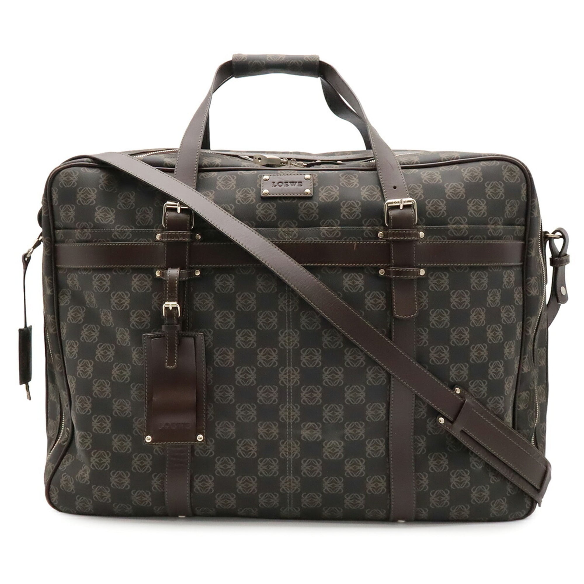 Loewe Black Dark Brown Coated Canvas Pvc Leather Boston Bag Shoulder Bag (Pre-Owned)