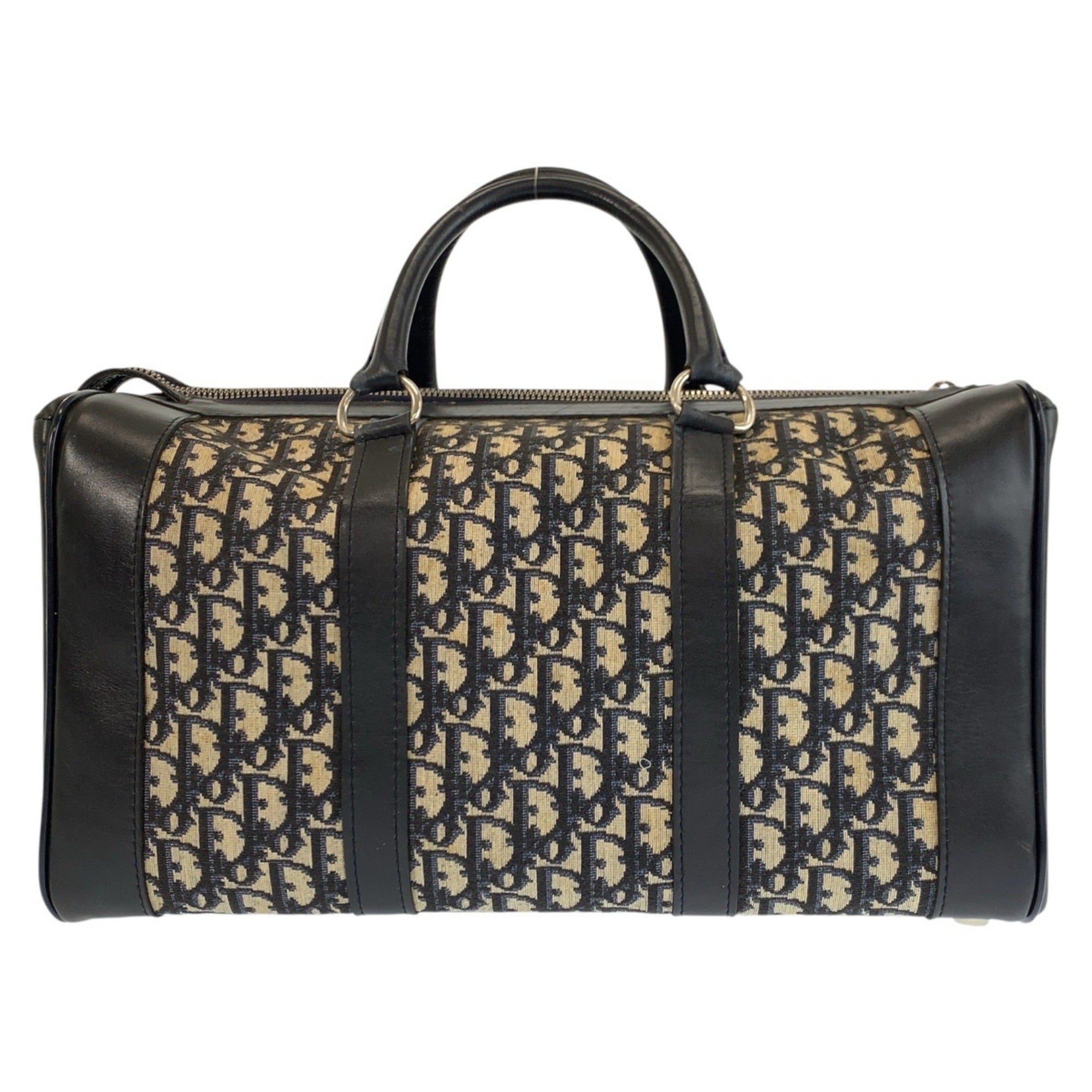 Christian Dior Navy Canvas Leather Boston Bag Handbag (Pre-Owned)