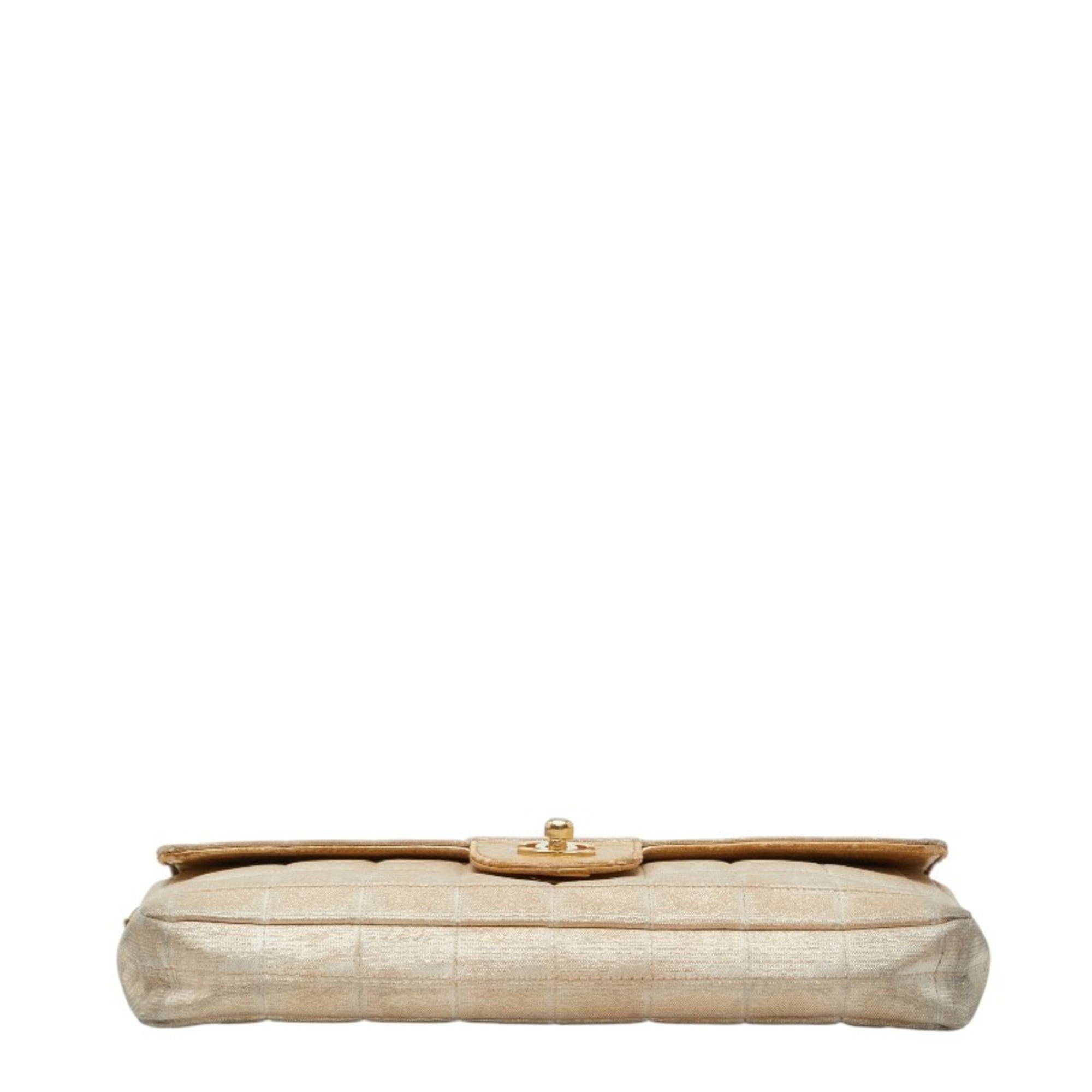 Chanel Beige Gold Nylon Leather Shoulder Bag (Pre-Owned)