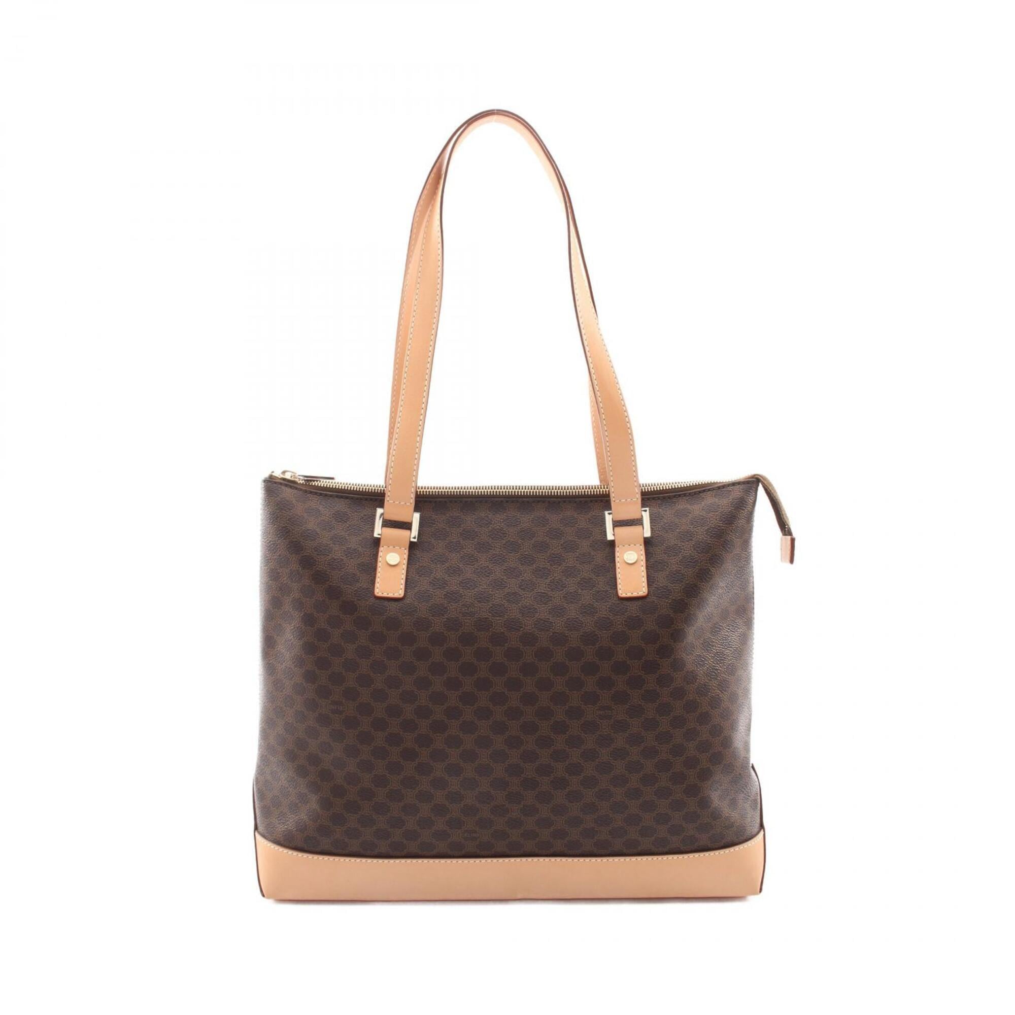 Celine Brown Coated Canvas Leather Handbag Tote Bag (Pre-Owned)
