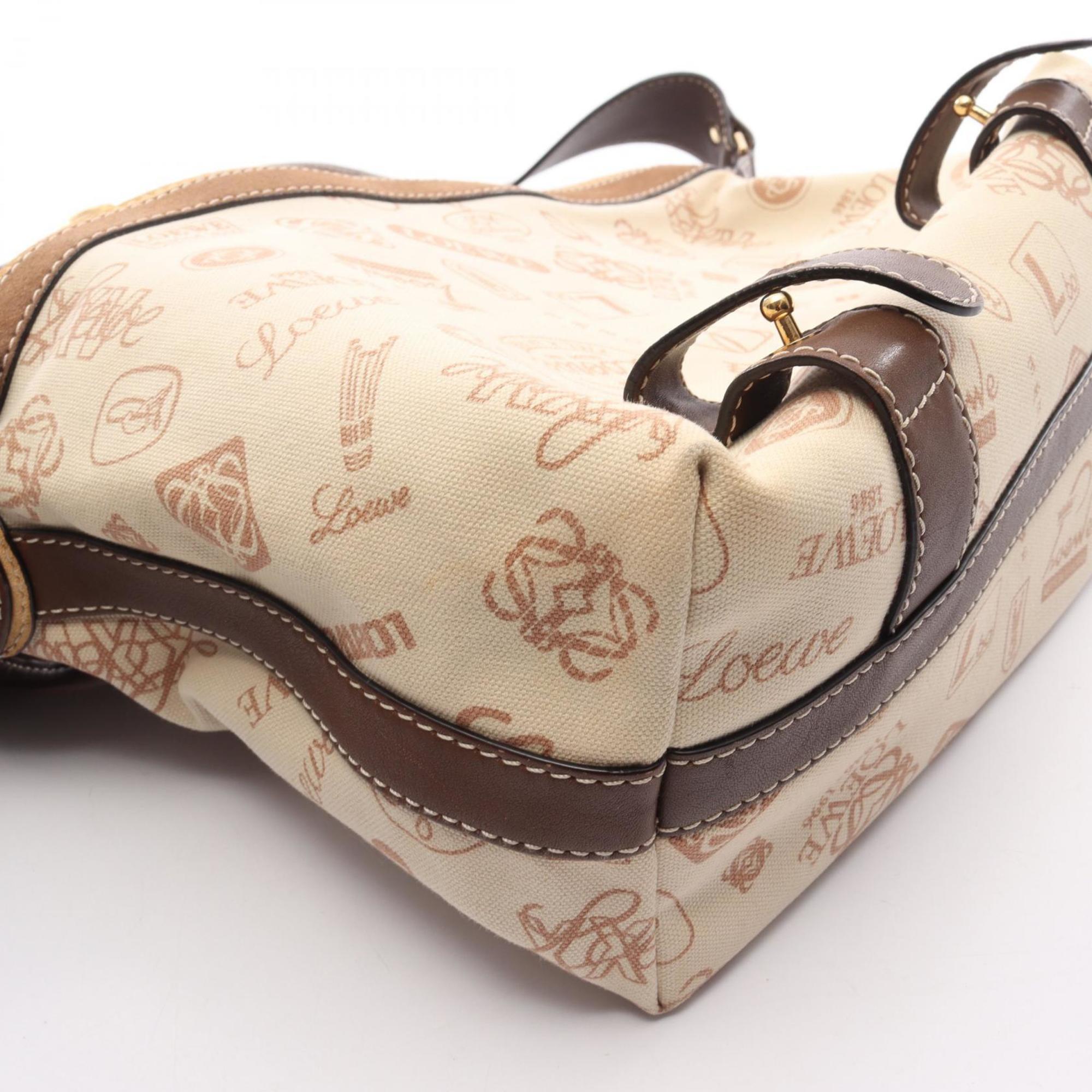 Loewe Brown Ivory Canvas Suede Leather Shoulder Bag (Pre-Owned)