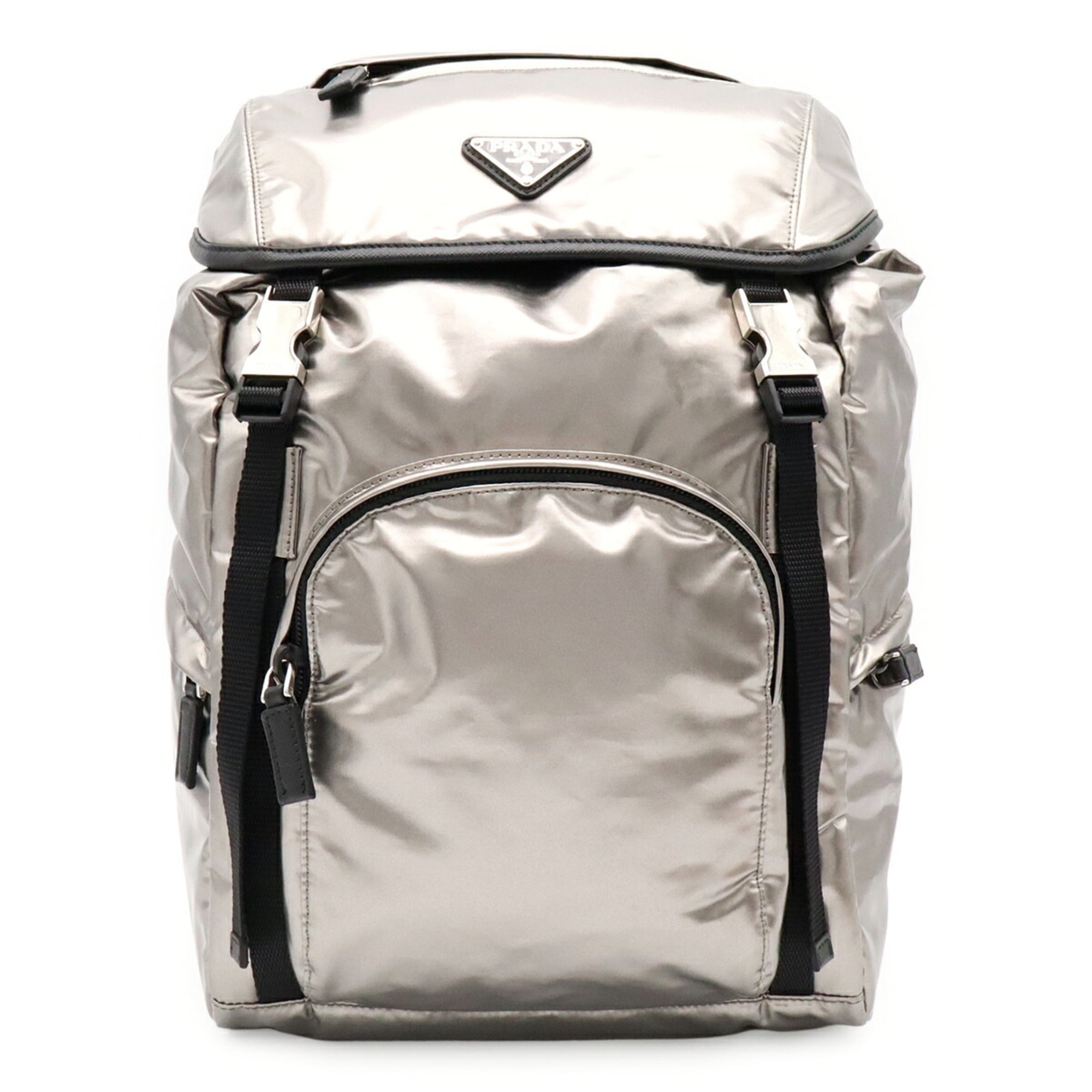Prada Metallic Silver Nylon Backpack Shoulder Bag (Pre-Owned)