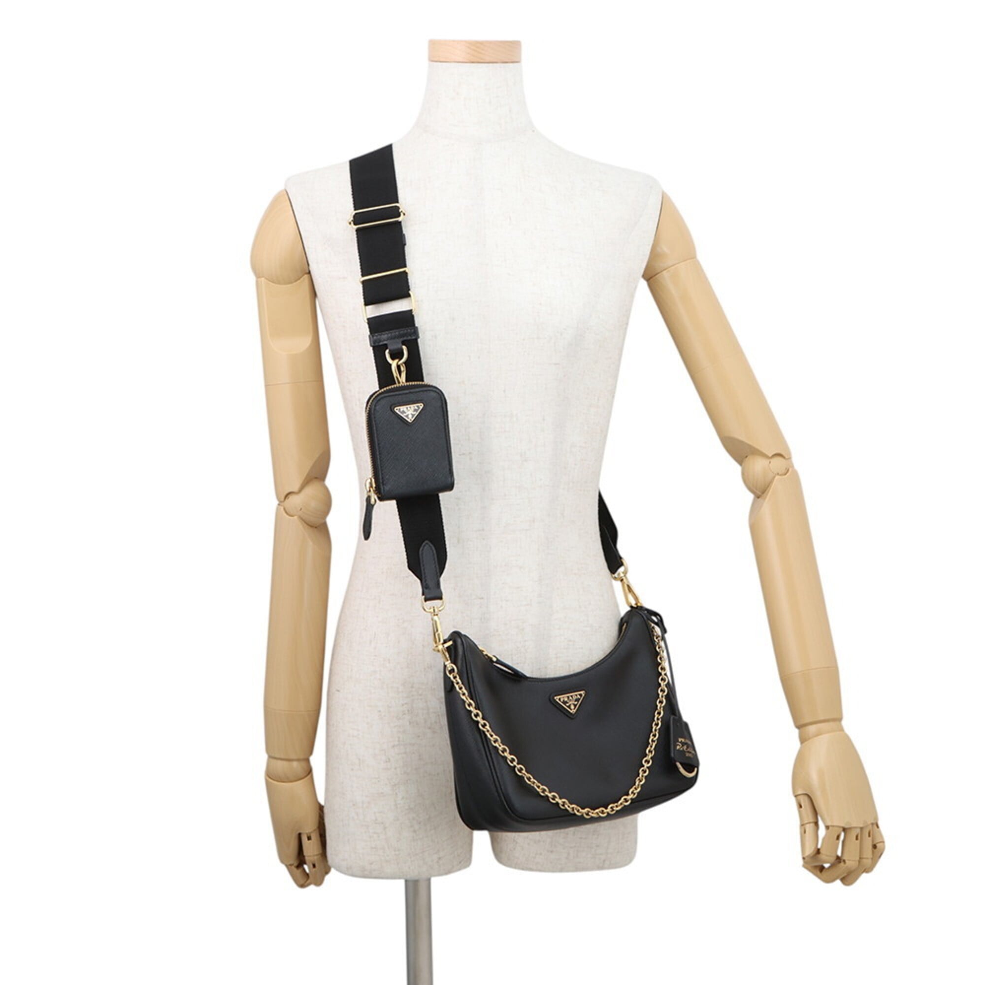 Prada Black Saffiano Triangle Leather Shoulder Bag (Pre-Owned)