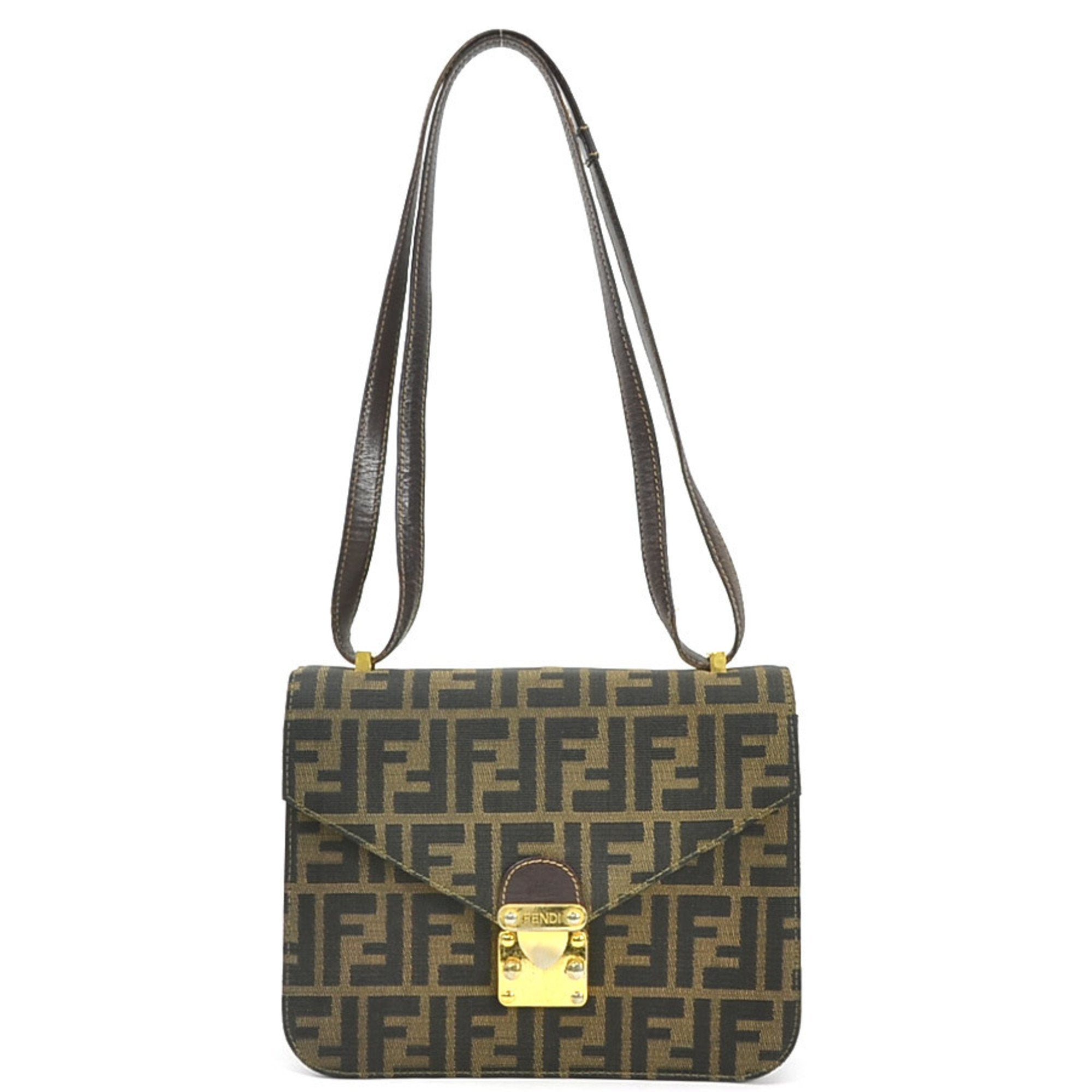 Fendi Brown Canvas Leather Shoulder Bag (Pre-Owned)