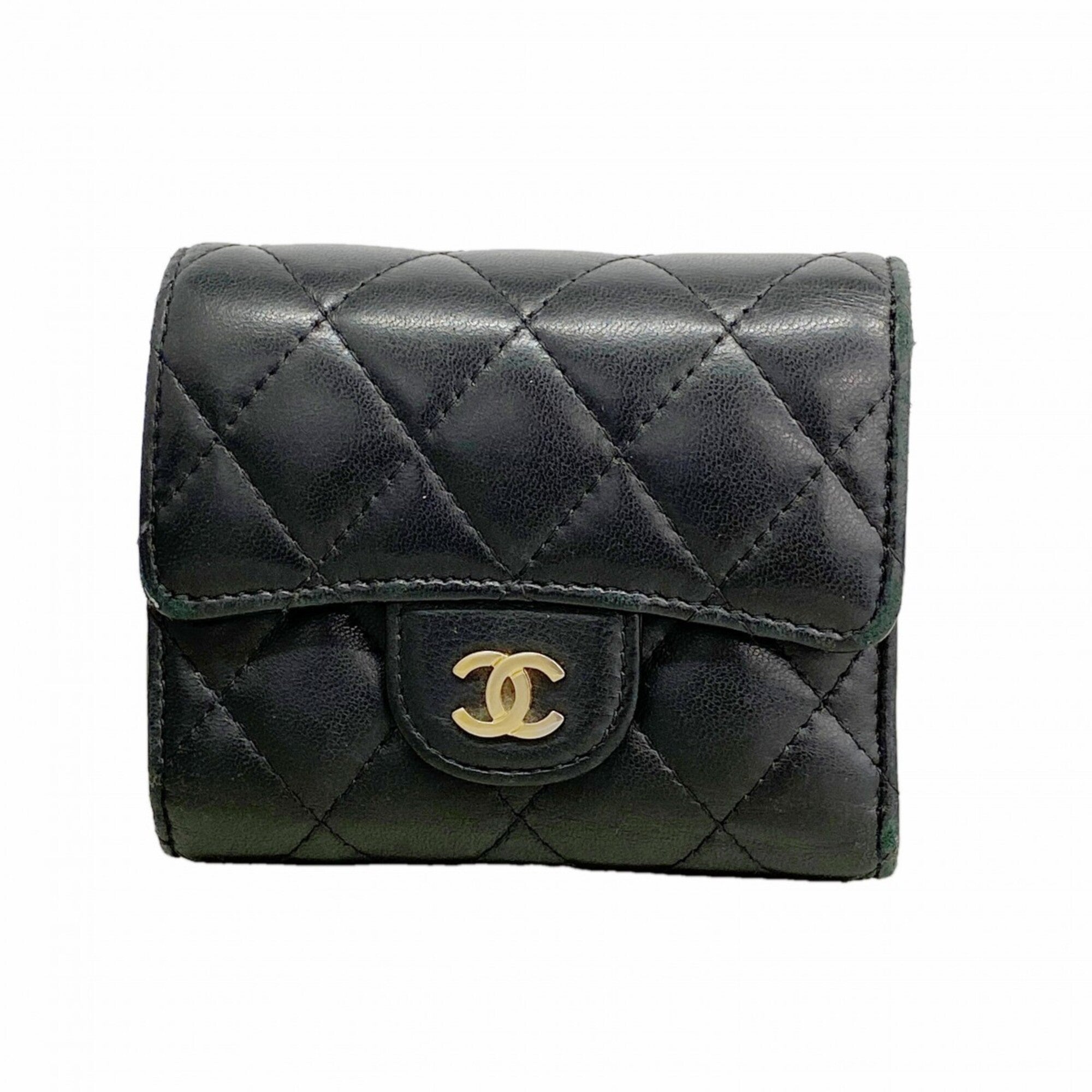 Chanel Black Leather Wallet (Tri-Fold) (Pre-Owned)