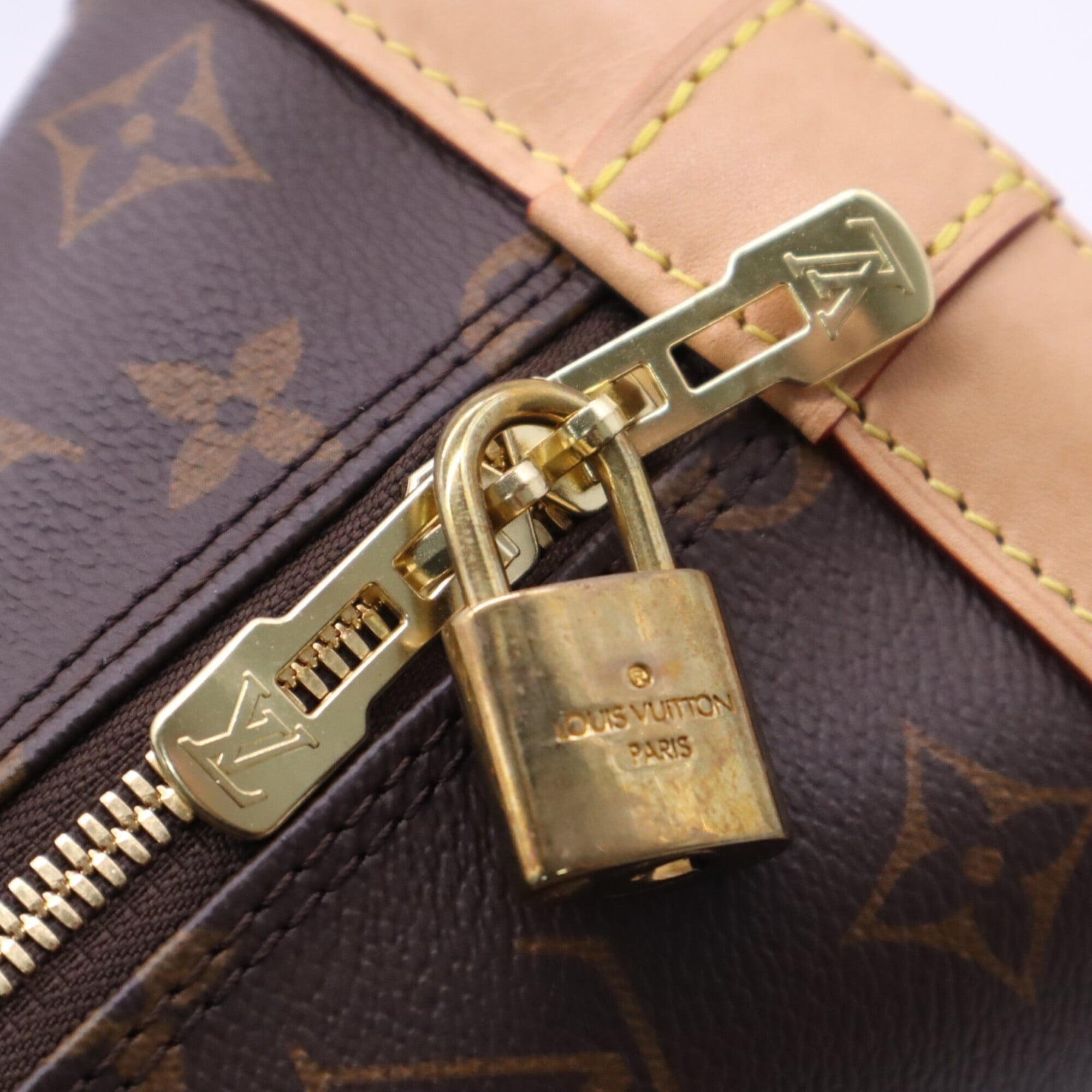 Louis Vuitton Beige Brown Coated Canvas Leather Handbag (Pre-Owned)
