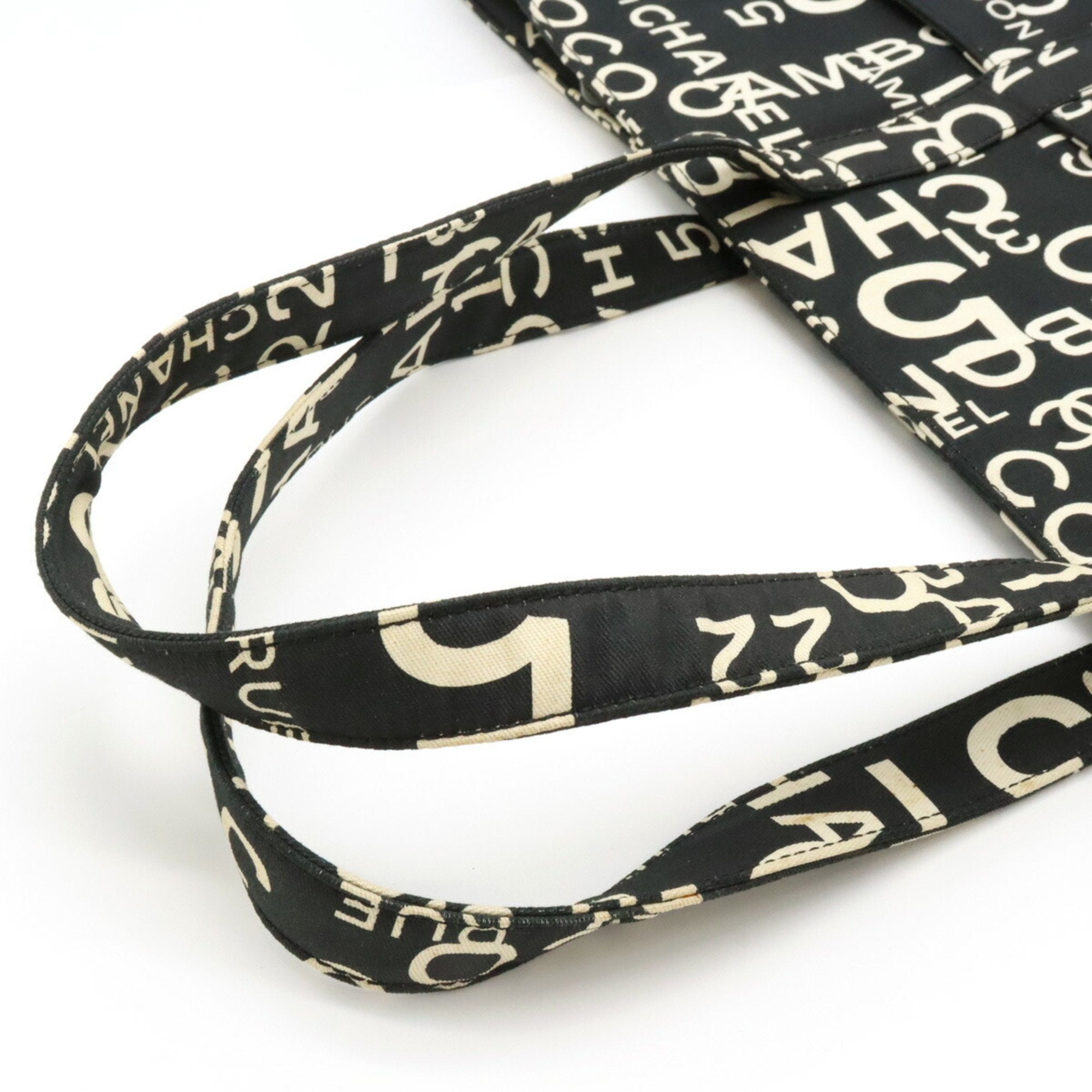 Chanel Black Ivory Canvas Shoulder Bag Tote Bag (Pre-Owned)