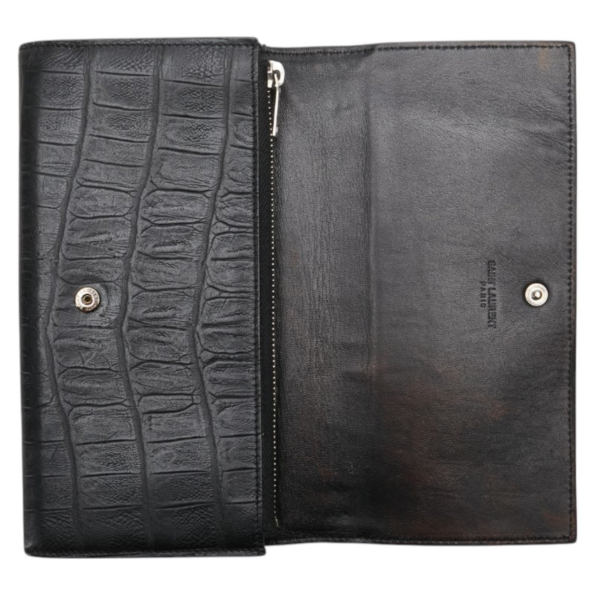 Saint Laurent Black Leather Long Wallet (Bi-Fold) (Pre-Owned)