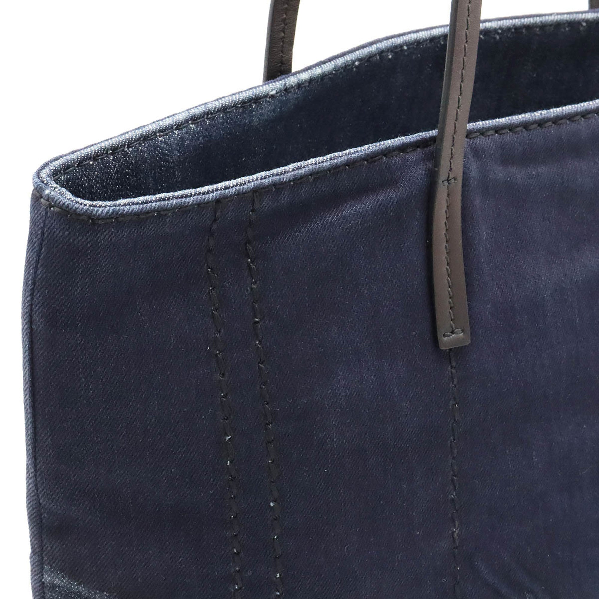 Prada Black Dark Blue Denim Leather Shoulder Bag Tote Bag (Pre-Owned)