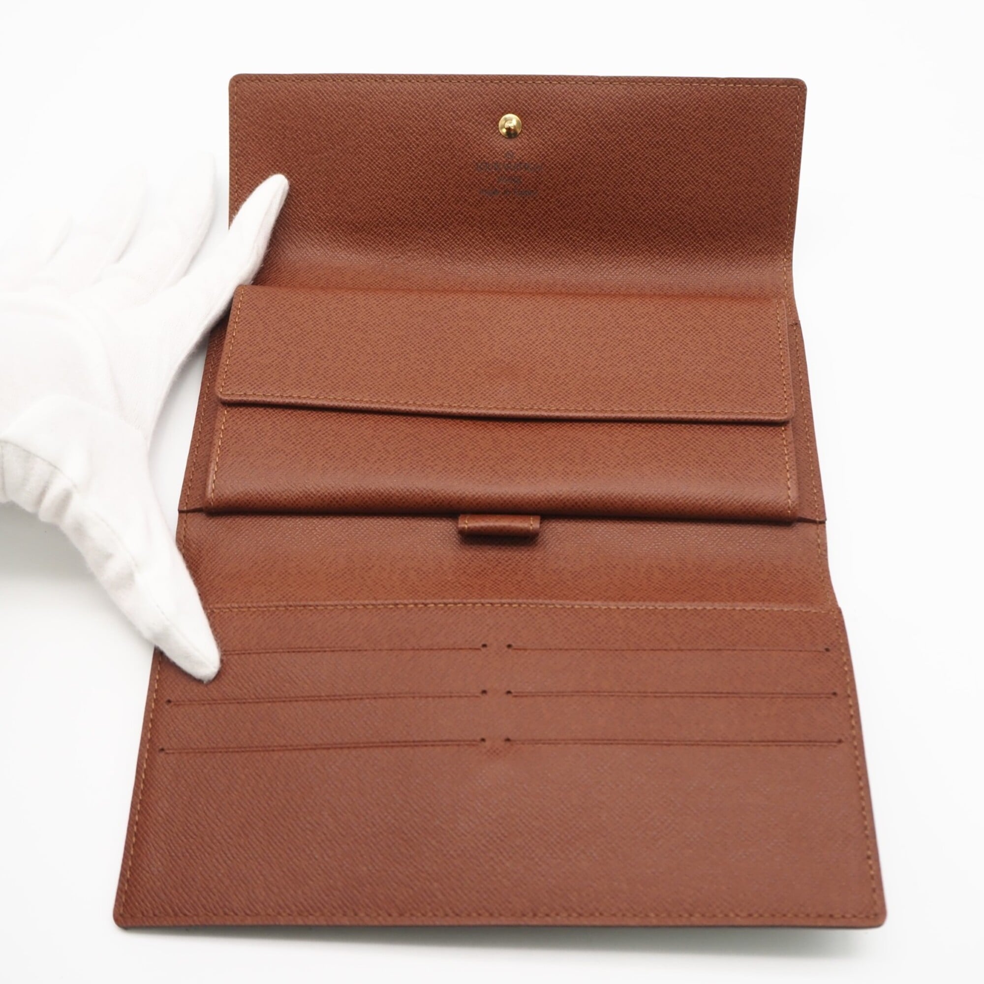 Louis Vuitton Beige Brown Coated Canvas Leather Long Wallet (Bi-Fold) (Pre-Owned)