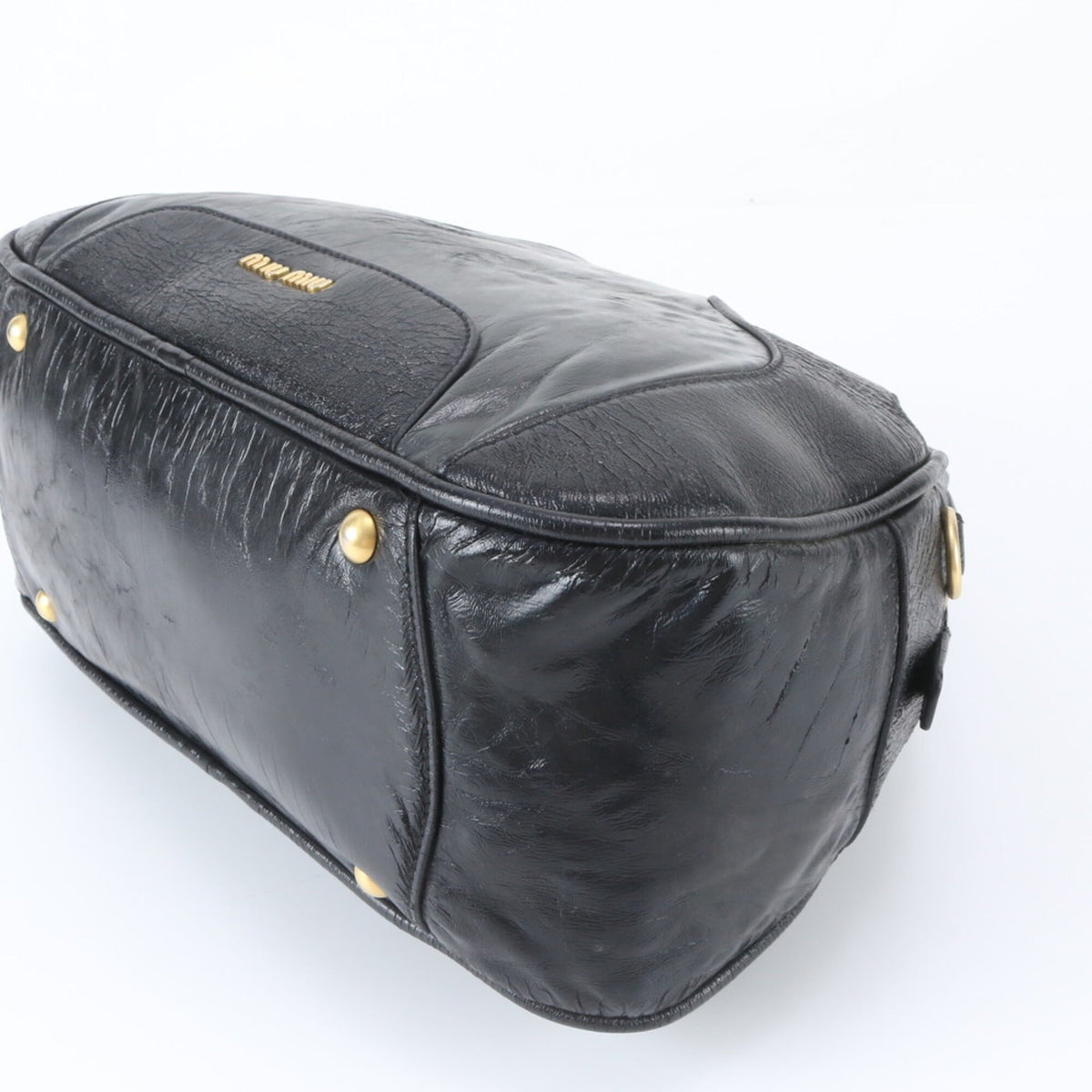 Miu Miu Black Leather Boston Bag Handbag Tote Bag (Pre-Owned)