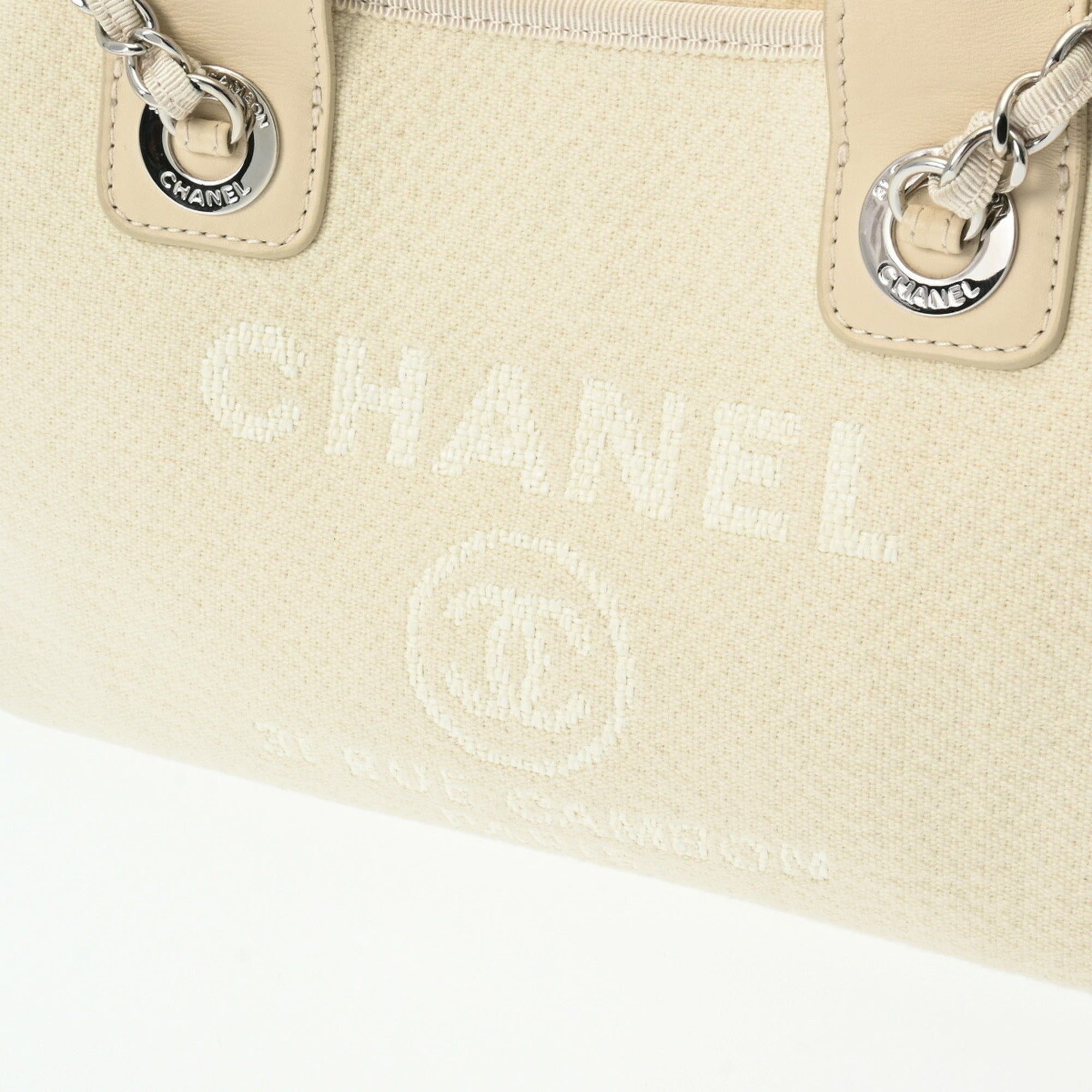 Chanel Off-White Canvas Leather Tote Bag (Pre-Owned)