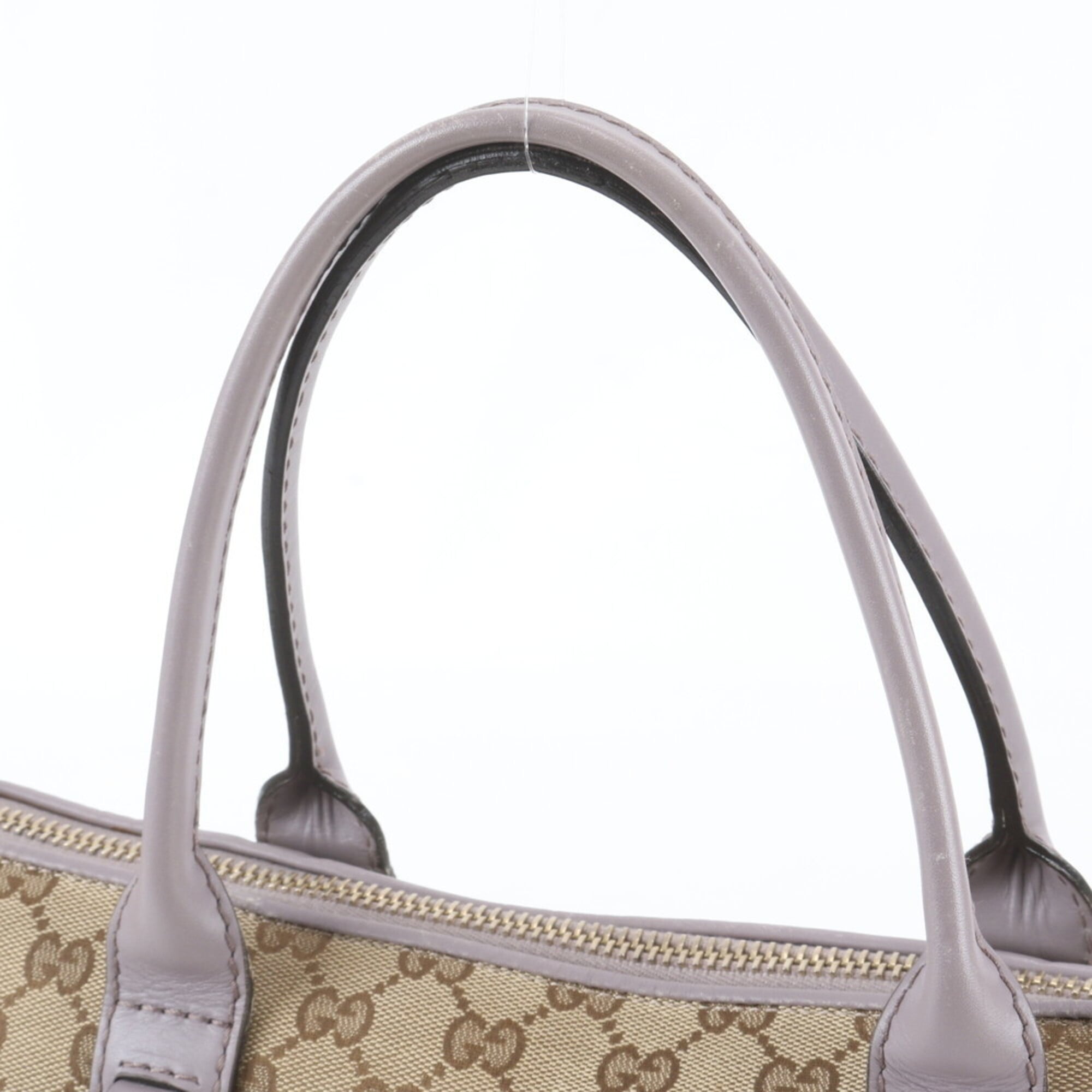 Gucci Beige Purple Leather Canvas Handbag Shoulder Bag Tote Bag (Pre-Owned)