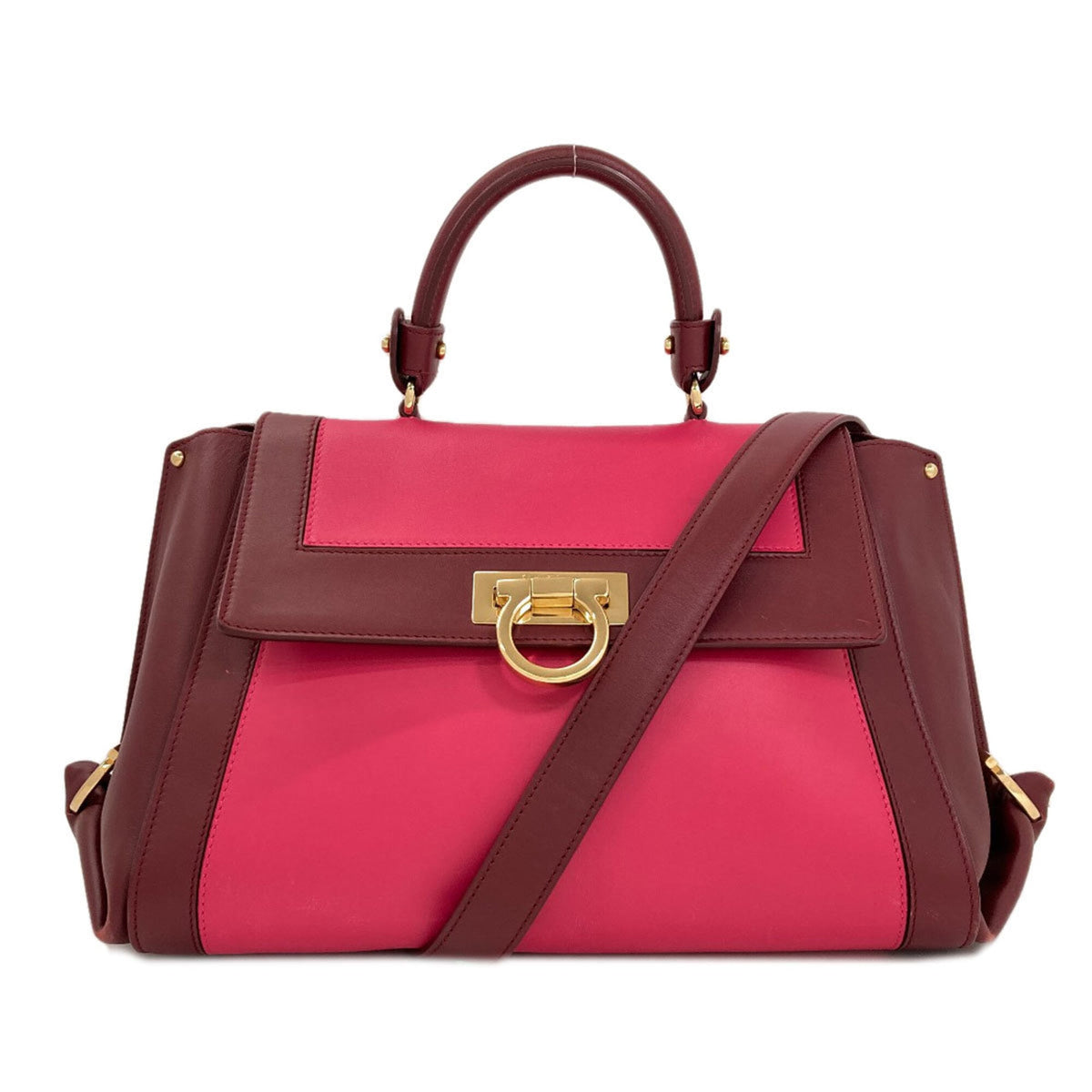 Salvatore Ferragamo Gancini Bordeaux Pink Leather Handbag (Pre-Owned)