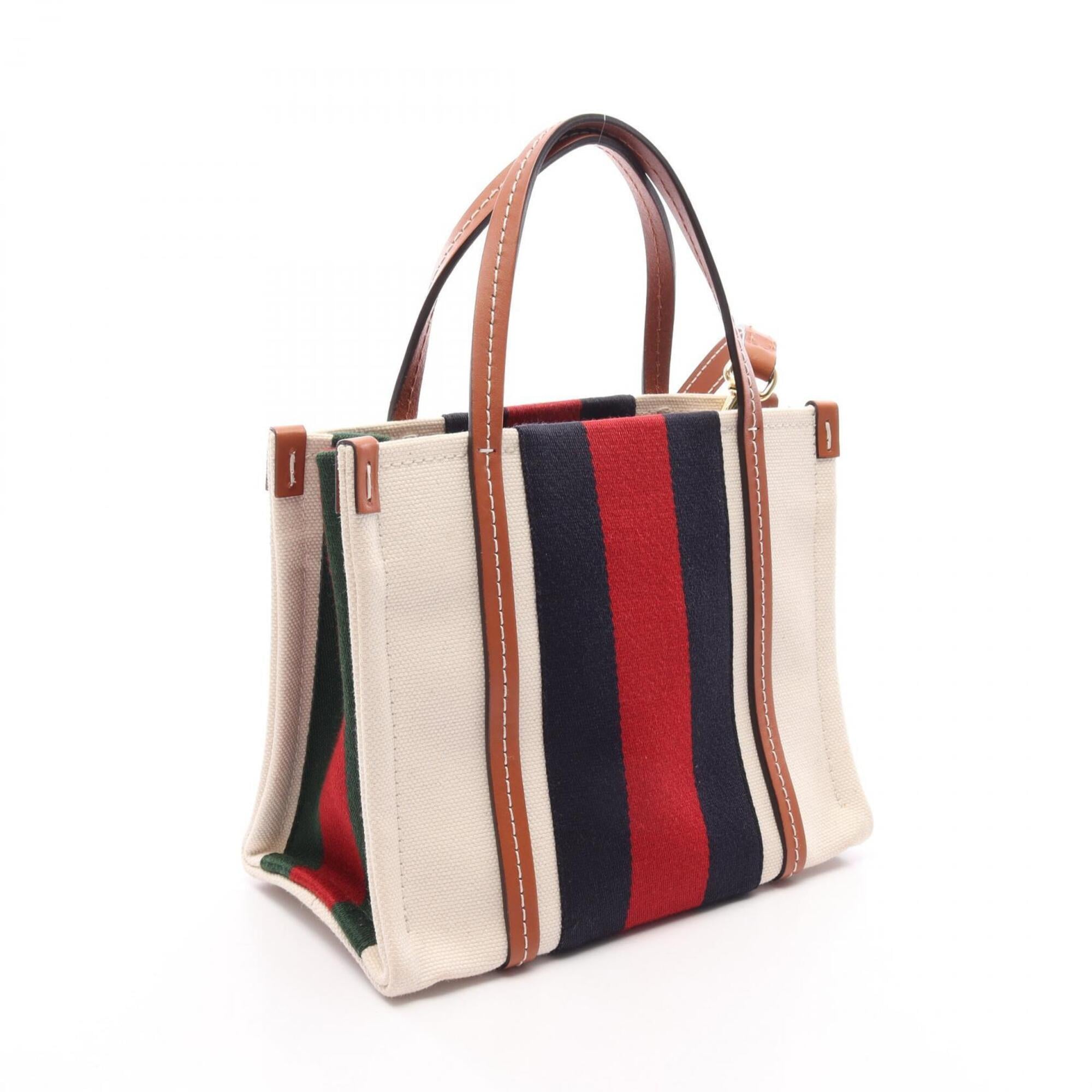 Gucci Brown Multi-Color White Canvas Leather Handbag Tote Bag (Pre-Owned)