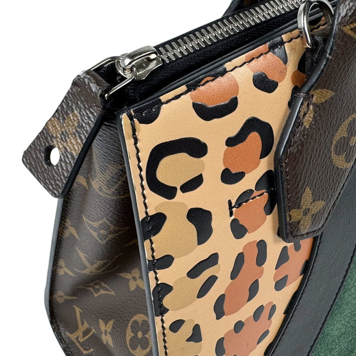 Louis Vuitton Brown Green Monogram Monogram Leather Suede Handbag Shoulder Bag (Pre-Owned)