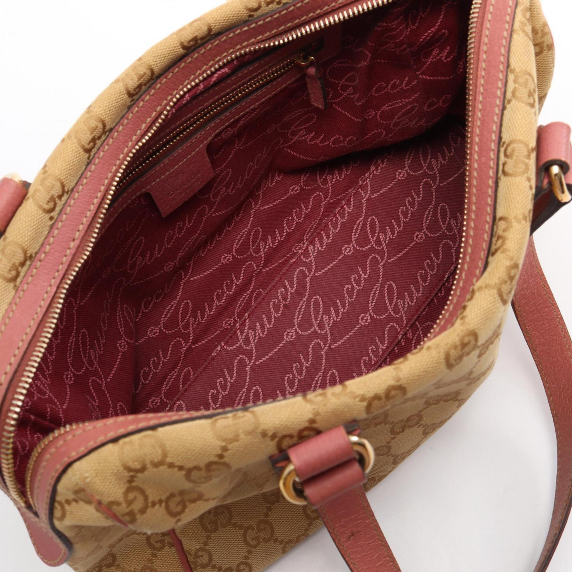 Gucci Beige Pink Canvas Leather Handbag (Pre-Owned)