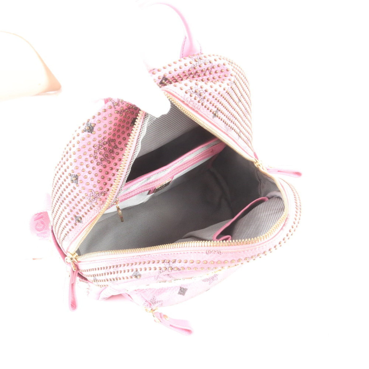 Mcm Pink Leather Coated Canvas Backpack Shoulder Bag (Pre-Owned)