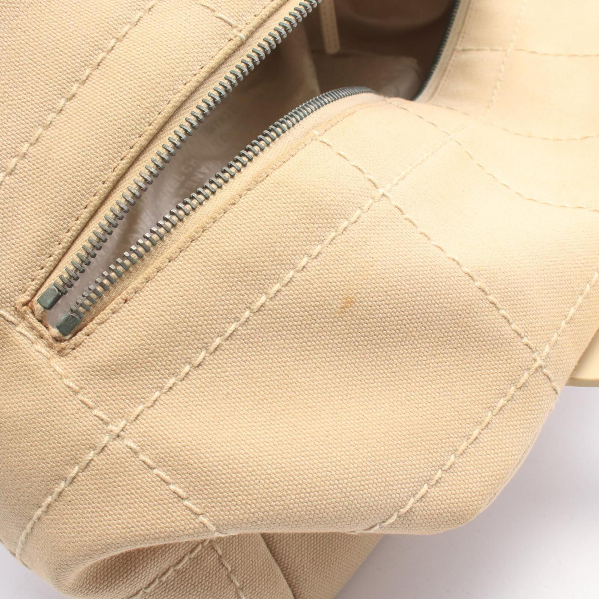 Chanel Chocolate Bar Beige Canvas Leather Handbag (Pre-Owned)