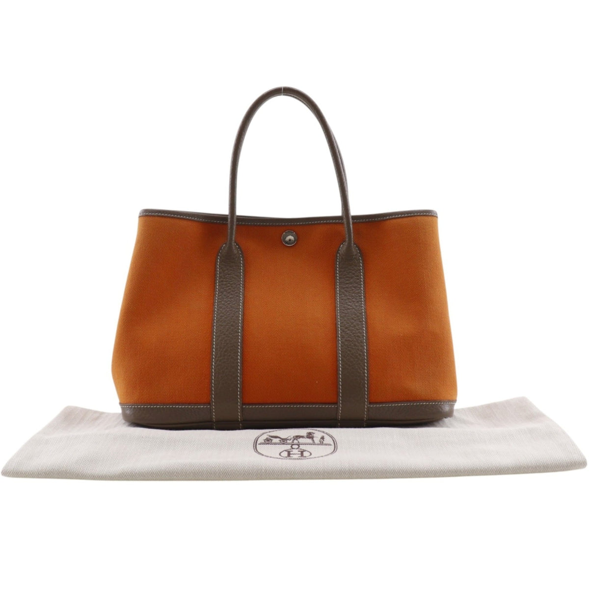 Hermes Brown Orange Toile Chevron Negonda Leather Handbag (Pre-Owned)