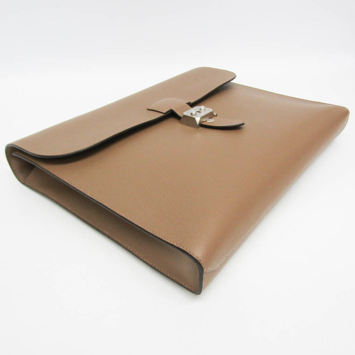 Hermes Sac A Depeche Etoupe Gray Taurillon Clemence Leather Briefcase Document Case (Pre-Owned)