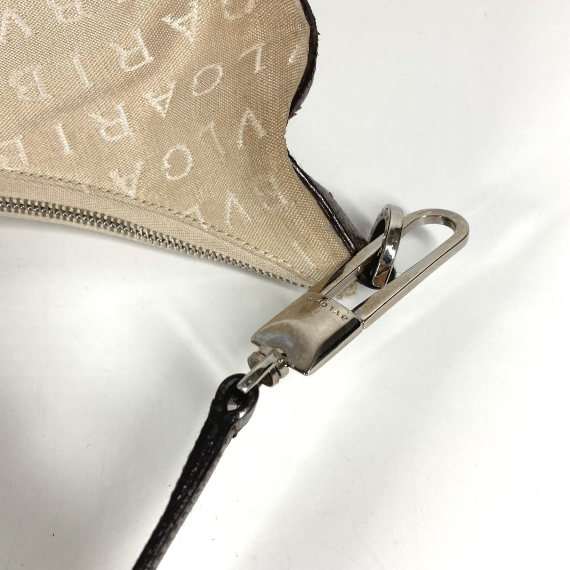 Bvlgari Logomania Beige Leather Canvas Shoulder Bag (Pre-Owned)