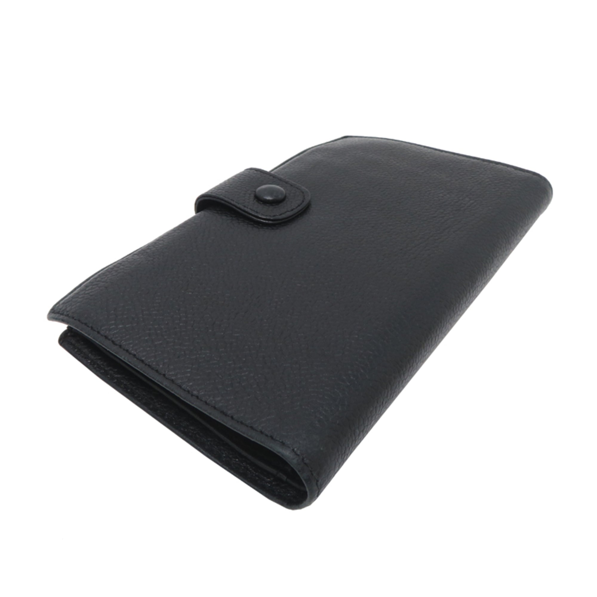 Chanel Black Grained Calfskin Long Wallet (Bi-Fold) (Pre-Owned)