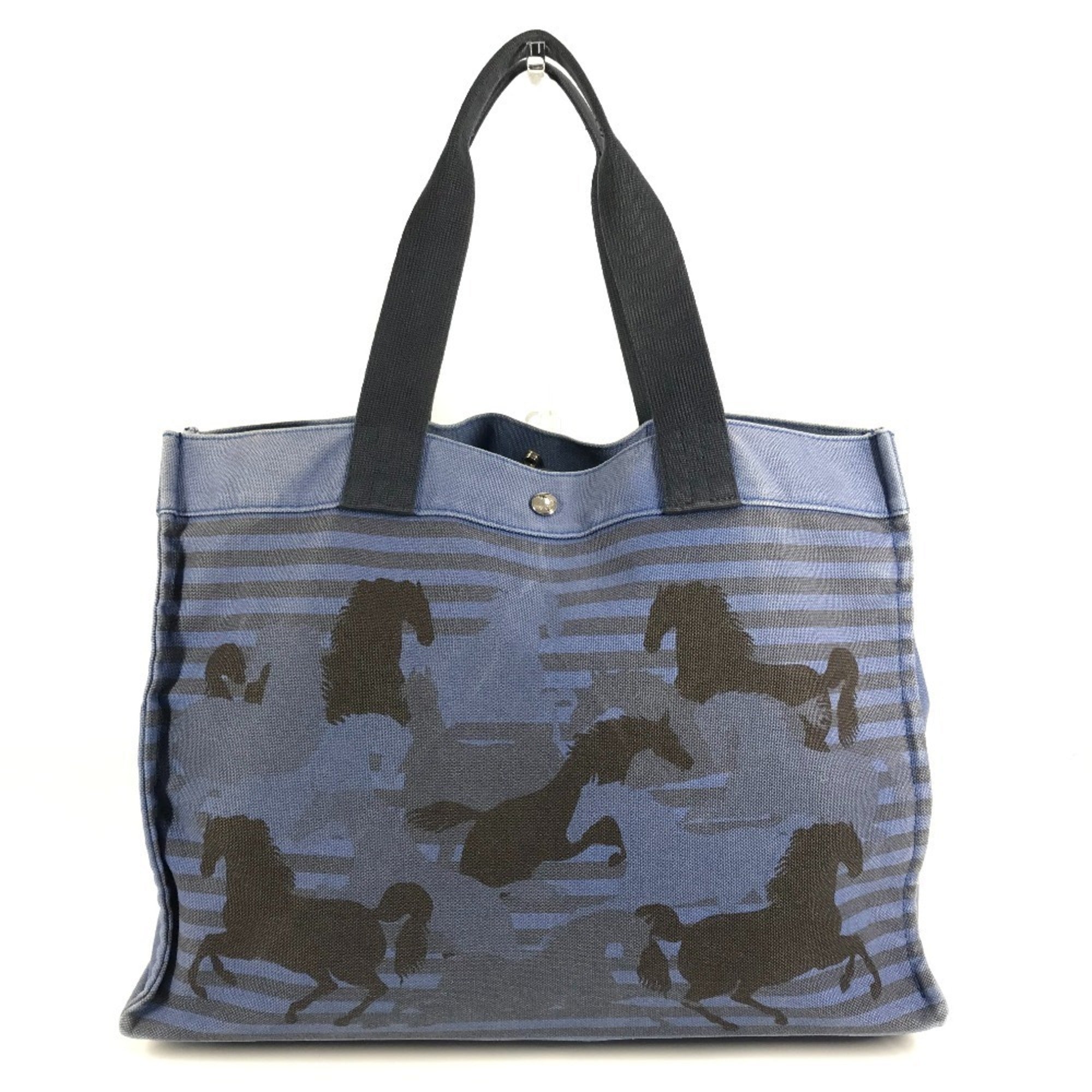 Hermes Black Blue Cotton Handbag Pouch Shoulder Bag Tote Bag (Pre-Owned)