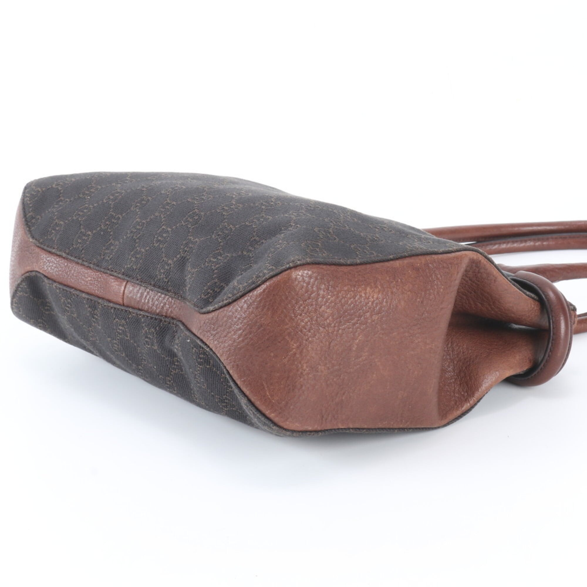 Gucci Brown Leather Canvas Handbag Tote Bag (Pre-Owned)