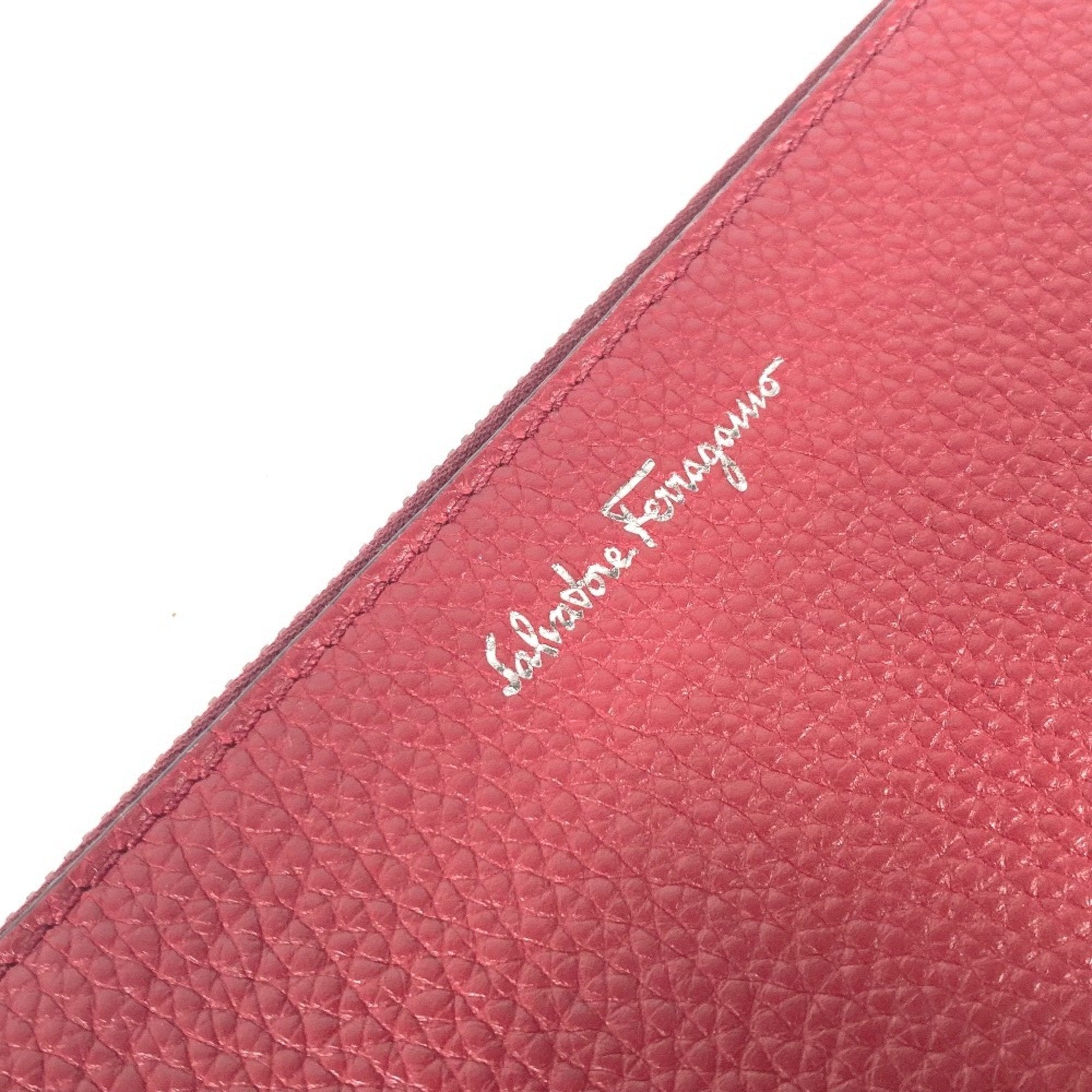 Salvatore Ferragamo Red Color Leather Clutch Bag Pouch (Pre-Owned)