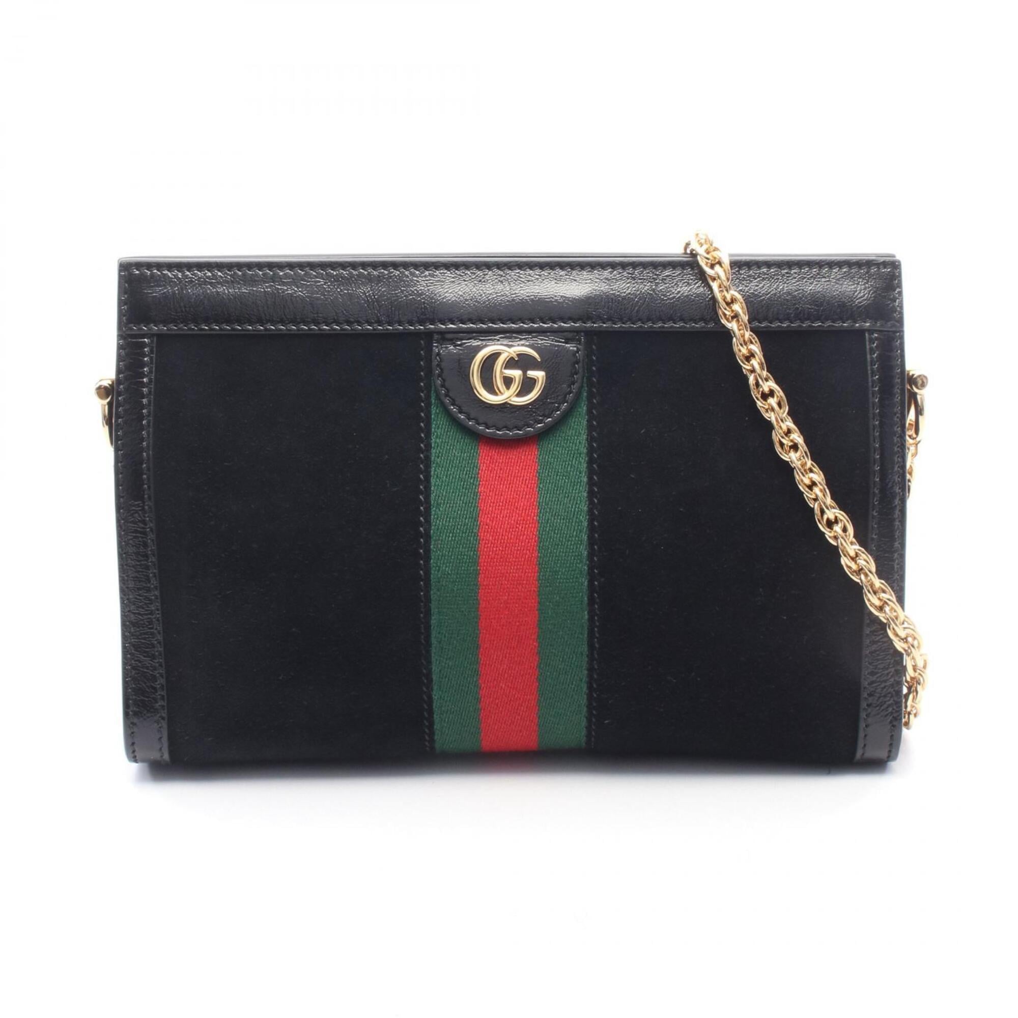 Gucci Black Green Red Color Suede Leather Handbag Shoulder Bag (Pre-Owned)