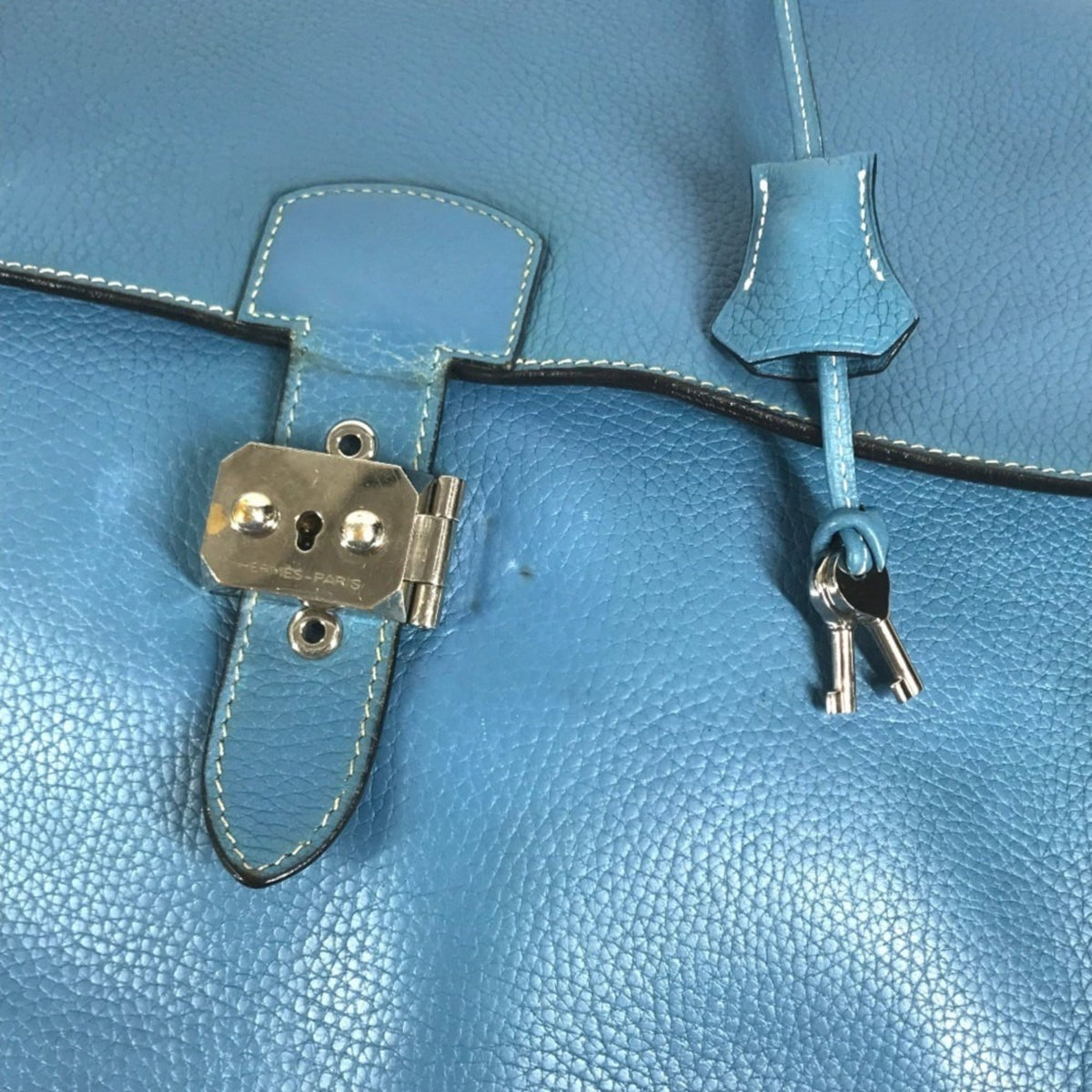 Hermes Blue Taurillon Clemence Leather Briefcase Handbag (Pre-Owned)