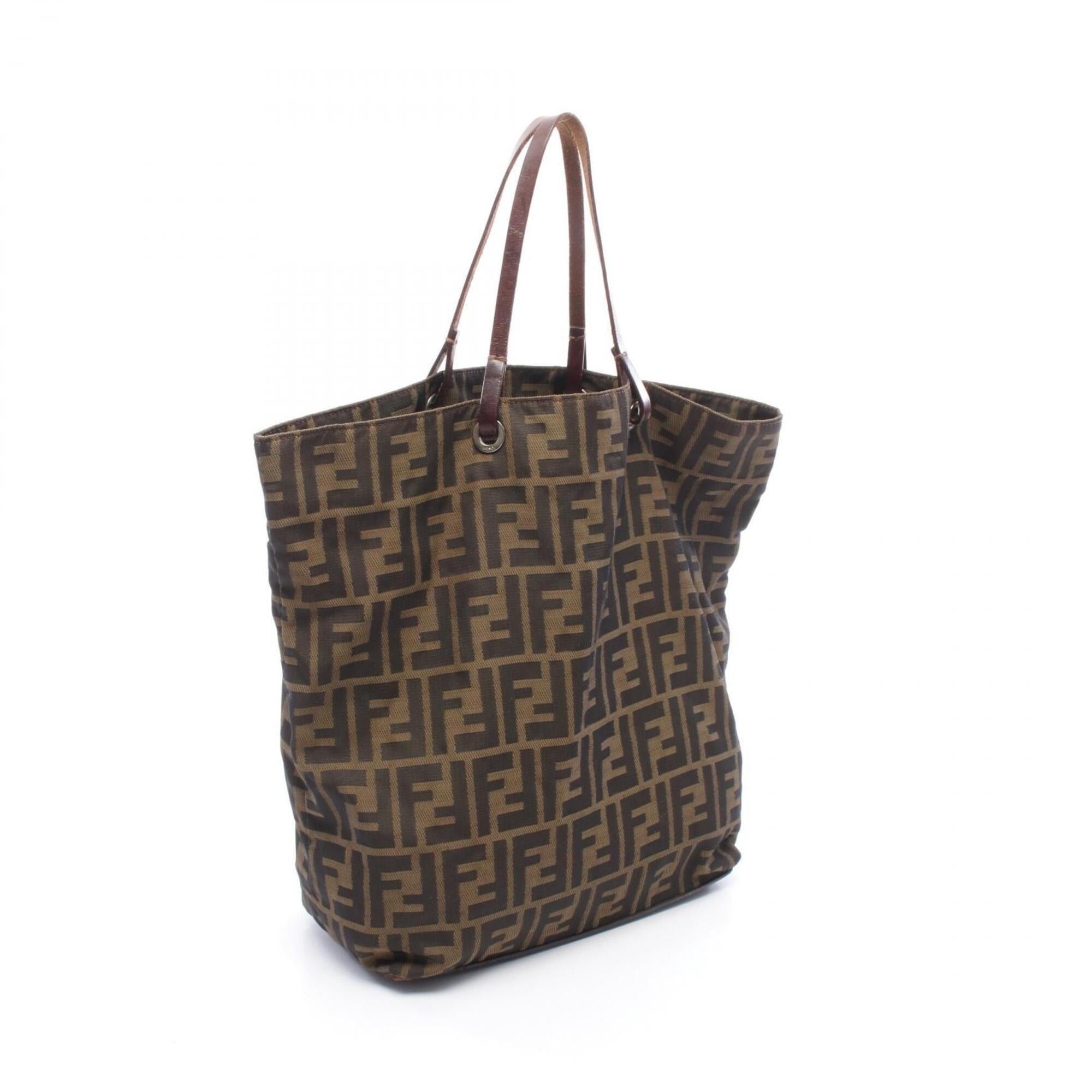 Fendi Black Brown Nylon Leather Handbag Tote Bag (Pre-Owned)