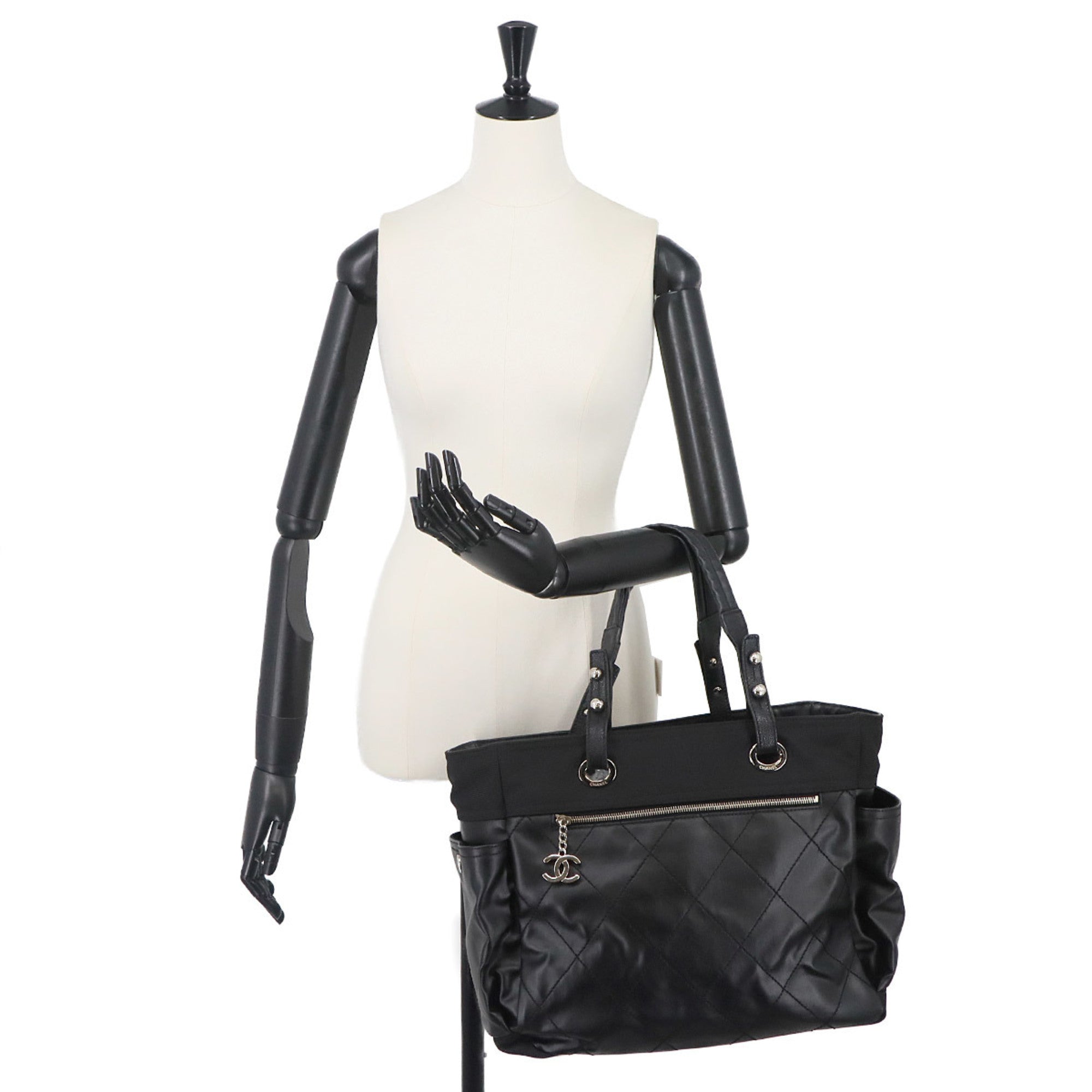 Chanel Black Nylon Pvc Leather Handbag Tote Bag (Pre-Owned)