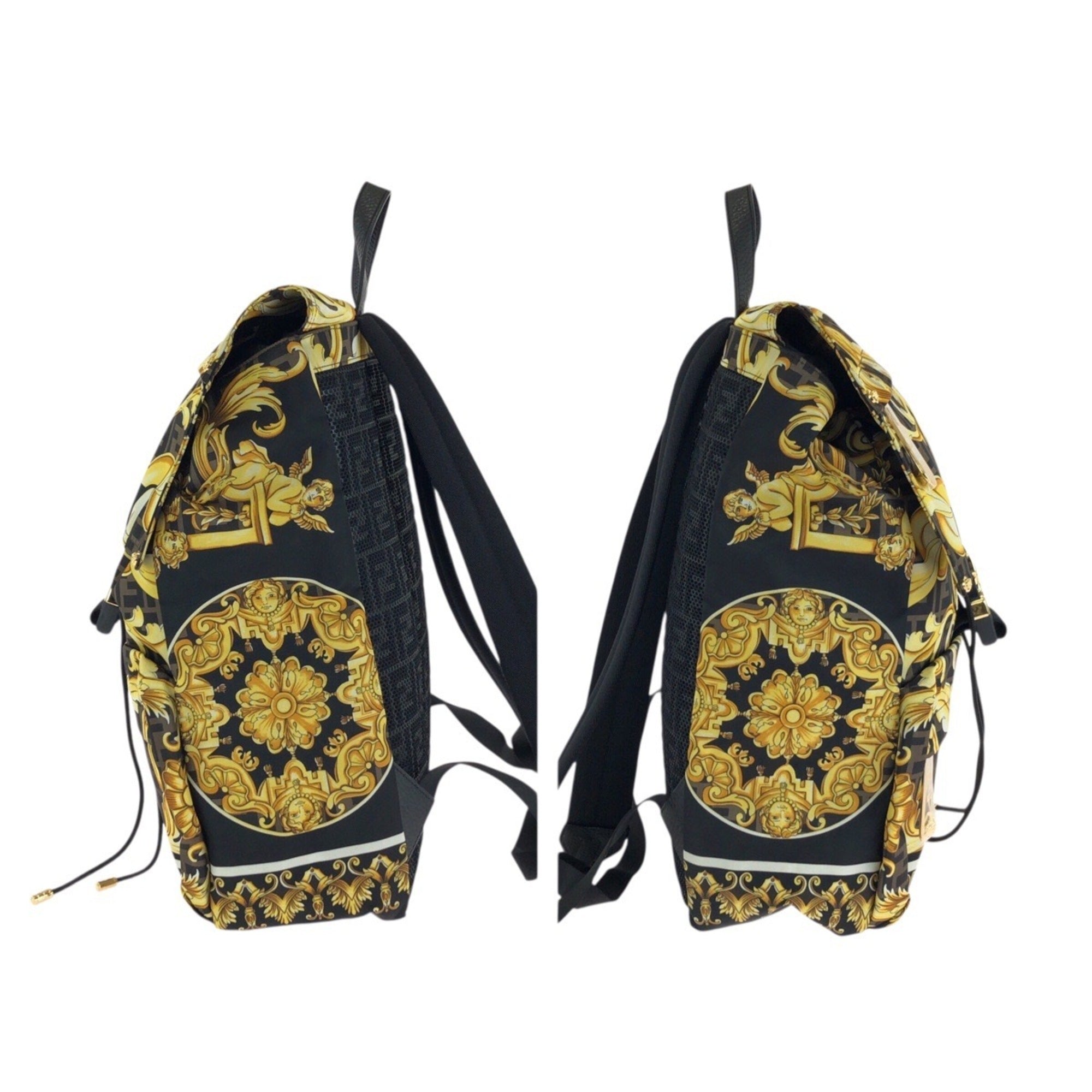 Fendi Black Brown Gold Yellow Nylon Backpack (Pre-Owned)