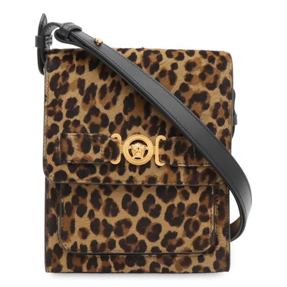 Versace Beige Brown Black Leather Shoulder Bag (Pre-Owned)