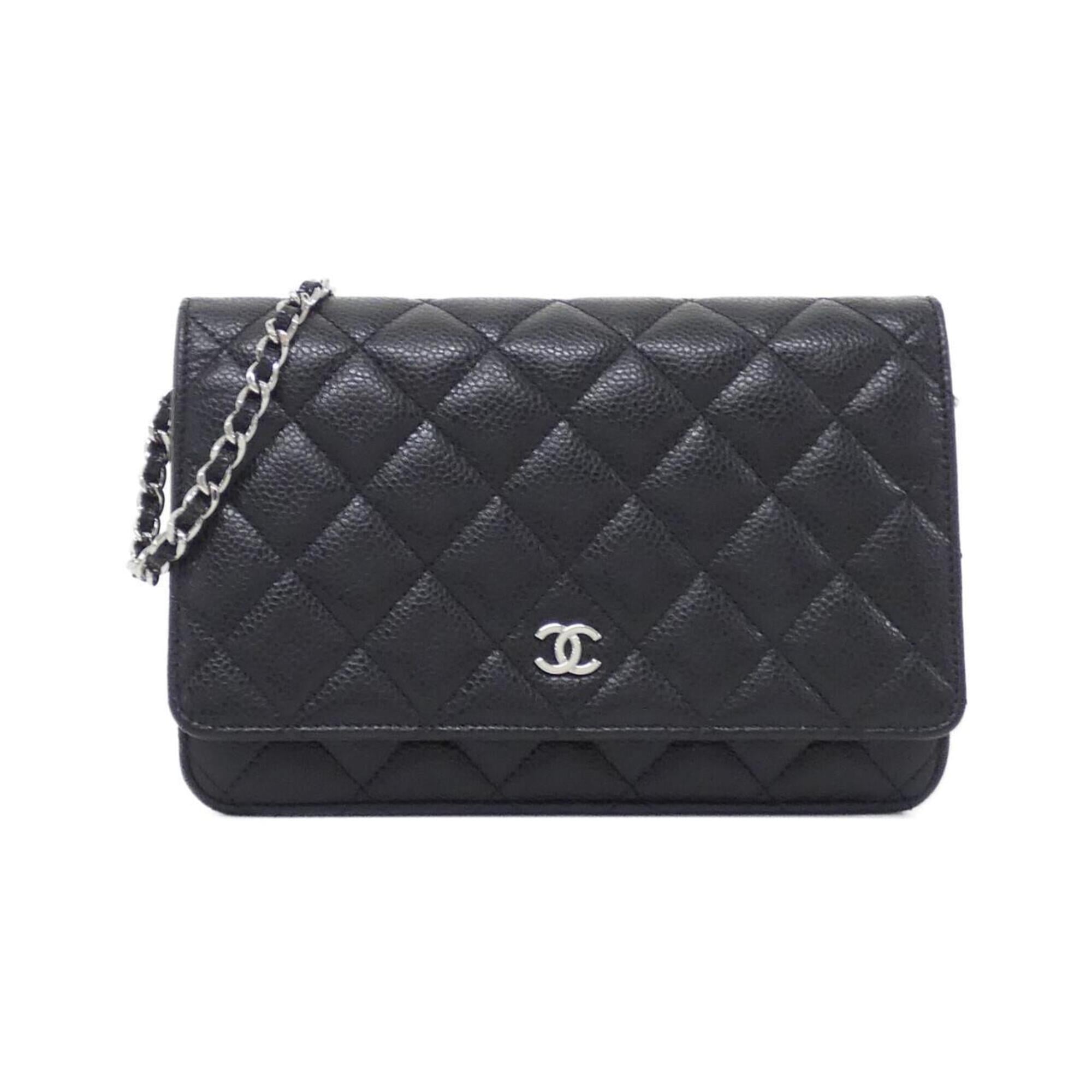 Chanel Black Grained Calfskin Chain/Shoulder Wallet (Pre-Owned)