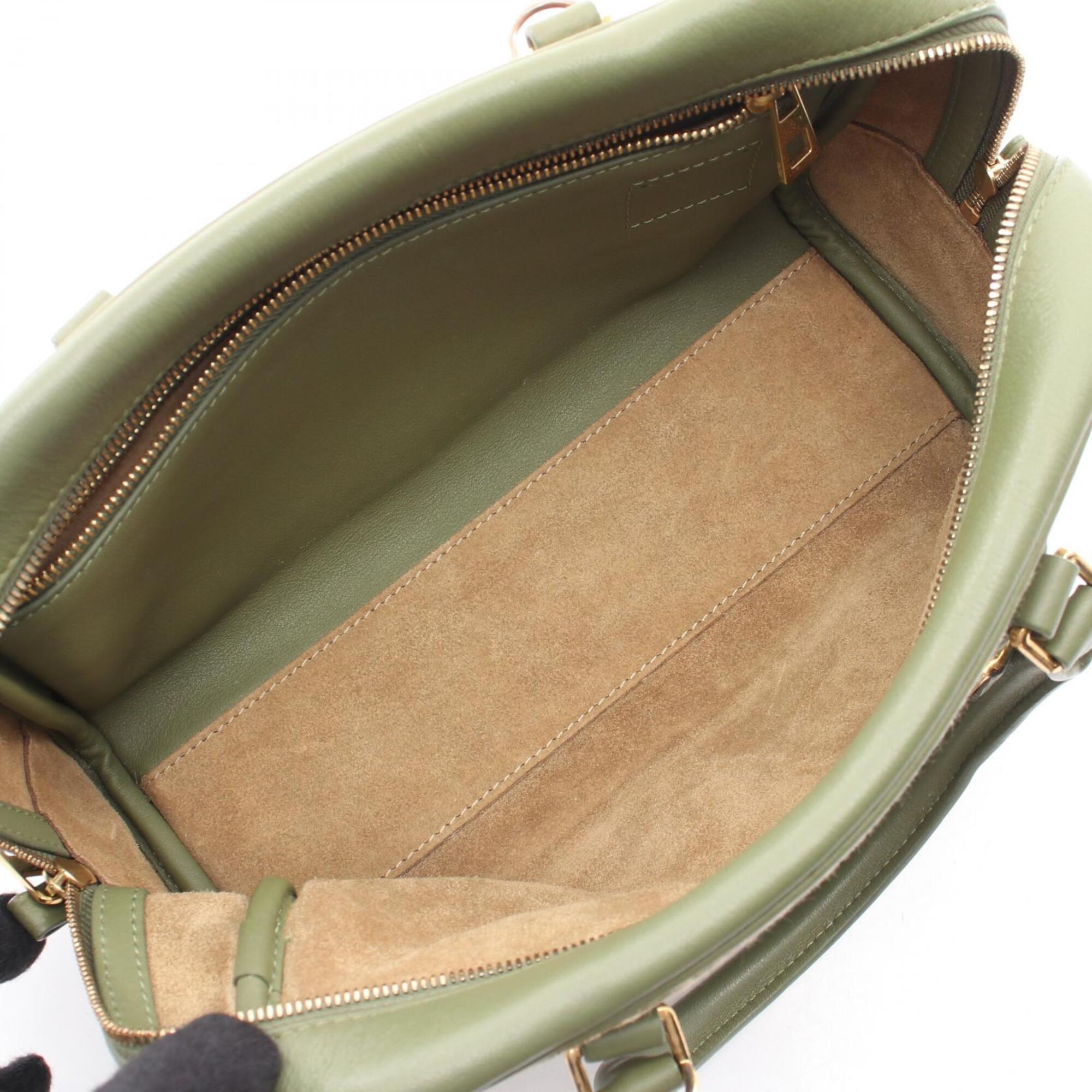 Loewe Khaki White Canvas Leather Handbag (Pre-Owned)