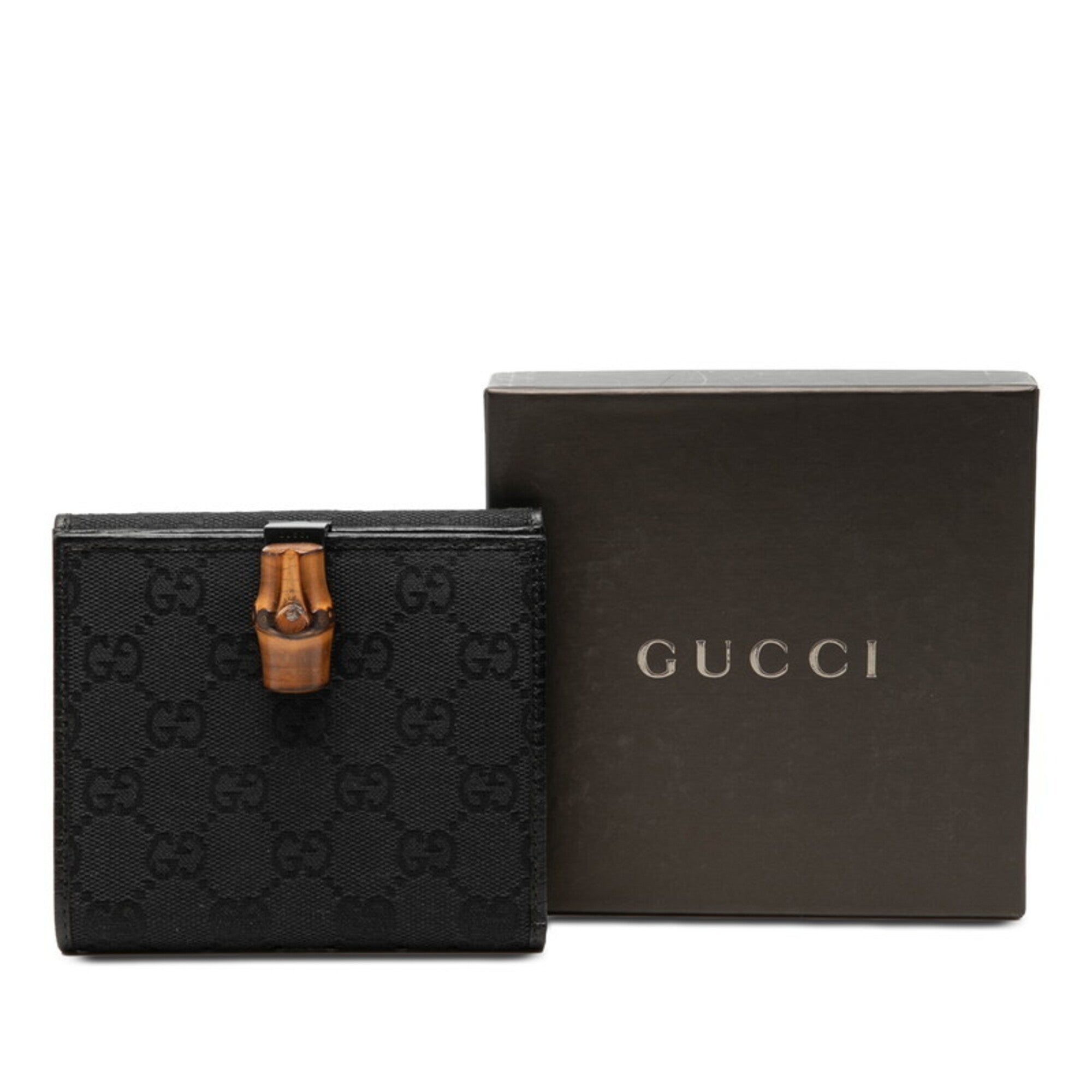 Gucci Bamboo Black Gg Canvas Leather Wallet (Bi-Fold) (Pre-Owned)