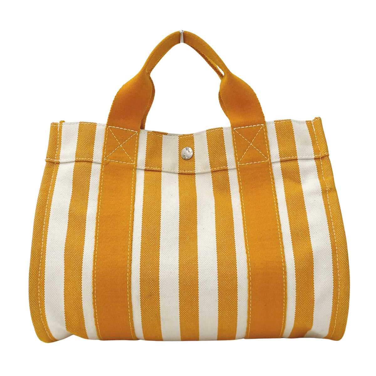 Hermes Orange White Canvas Handbag Pouch Tote Bag (Pre-Owned)