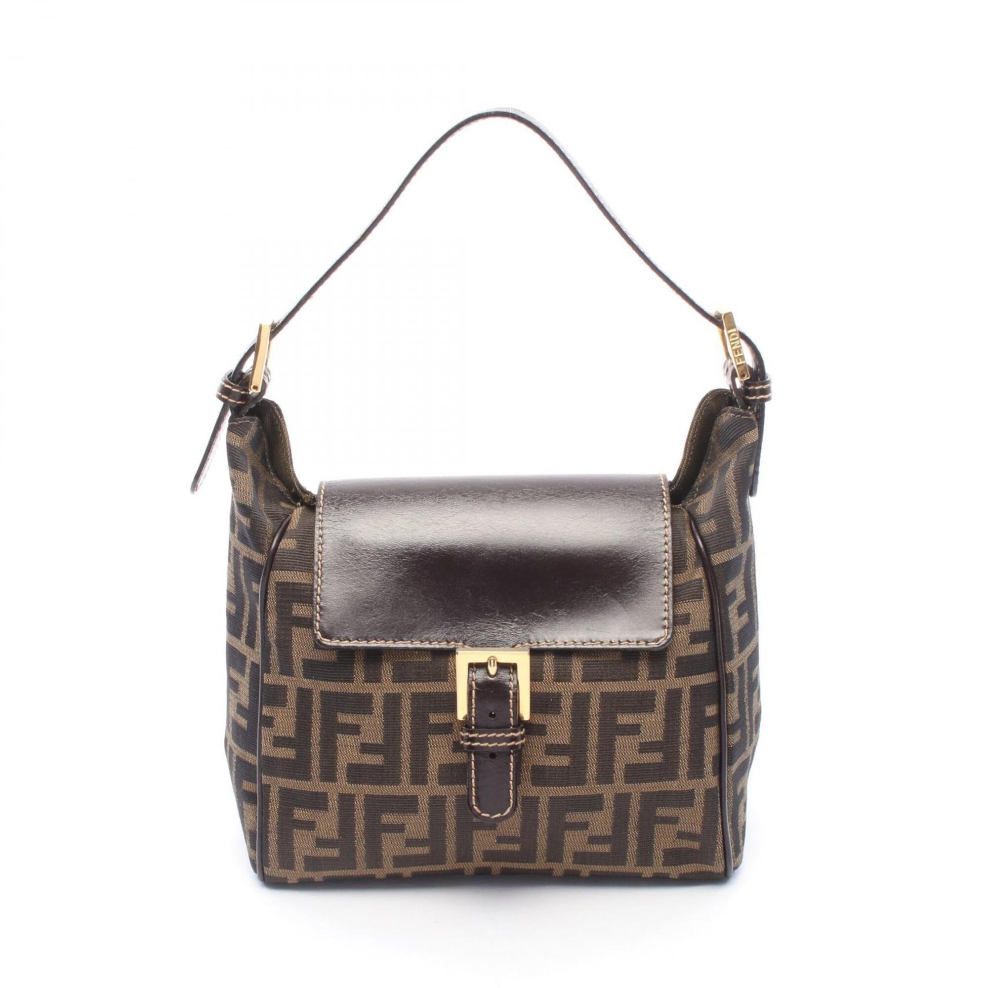 Fendi Brown Canvas Leather Handbag Shoulder Bag (Pre-Owned)
