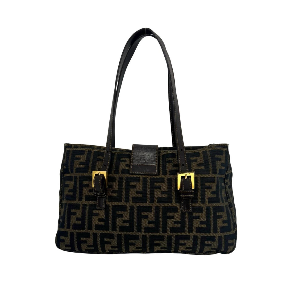Fendi Black Brown Canvas Leather Handbag Tote Bag (Pre-Owned)