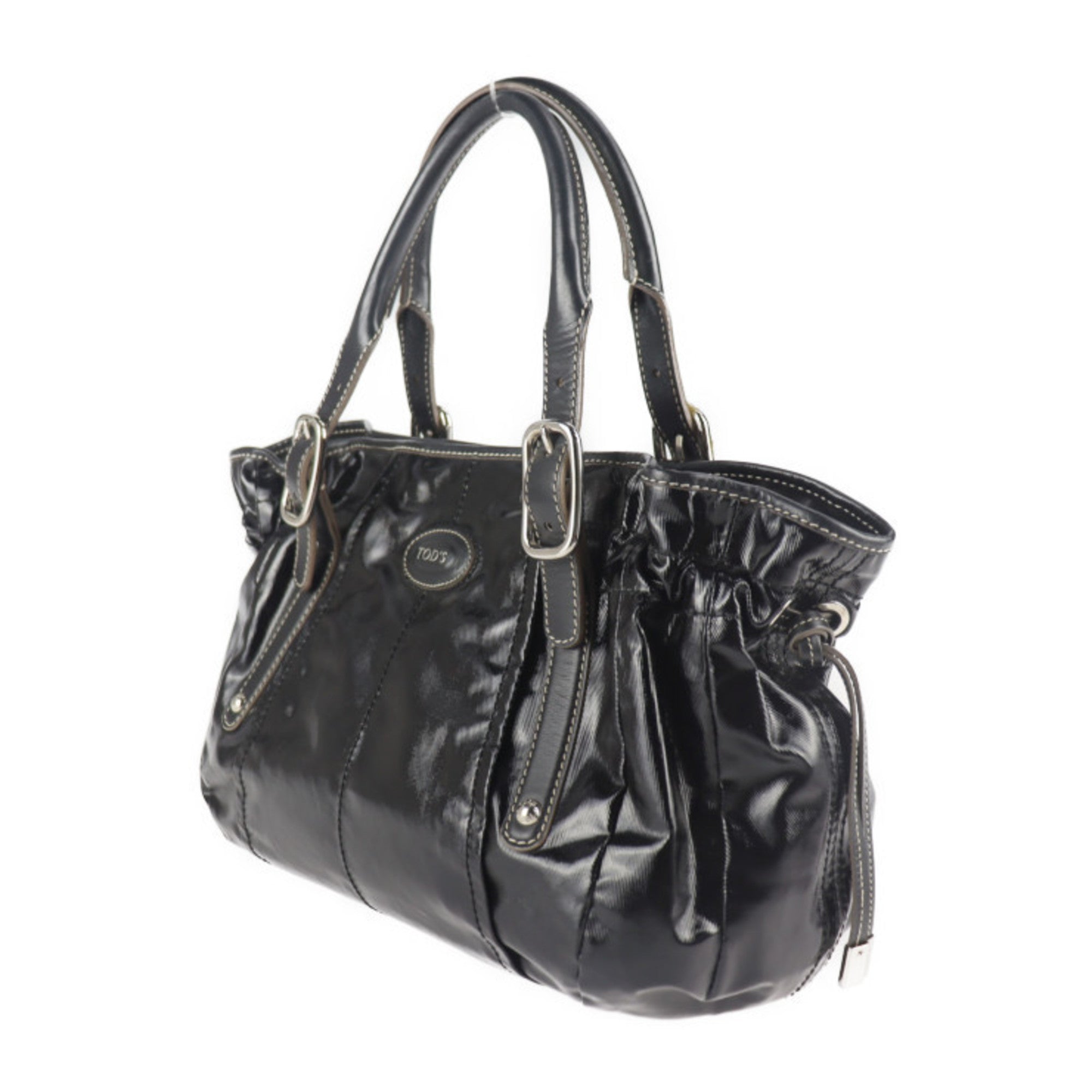 Tod's Black Pvc Handbag Shopping Bag Shoulder Bag Tote Bag (Pre-Owned)