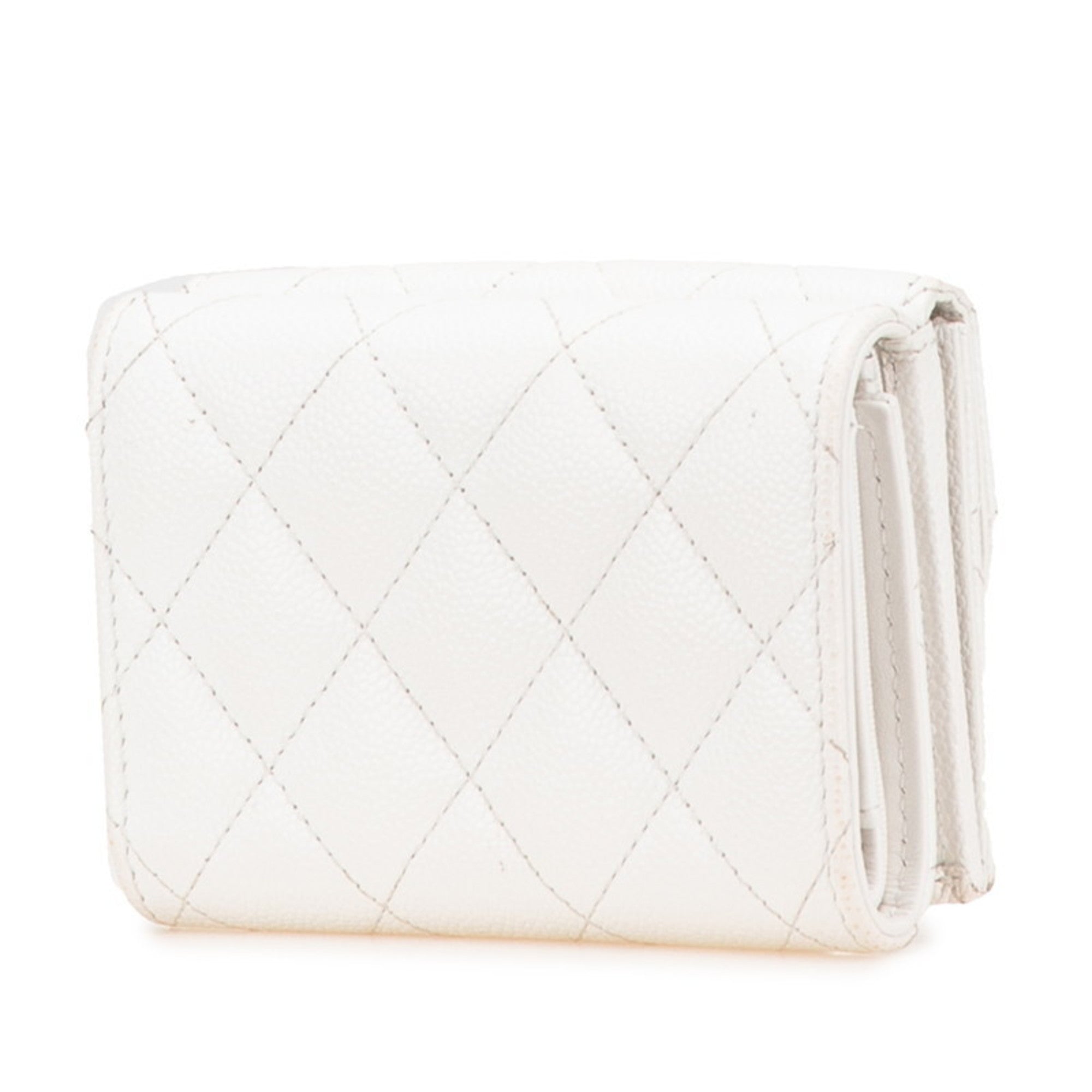 Chanel Matelasse White Grained Calfskin Wallet (Tri-Fold) (Pre-Owned)